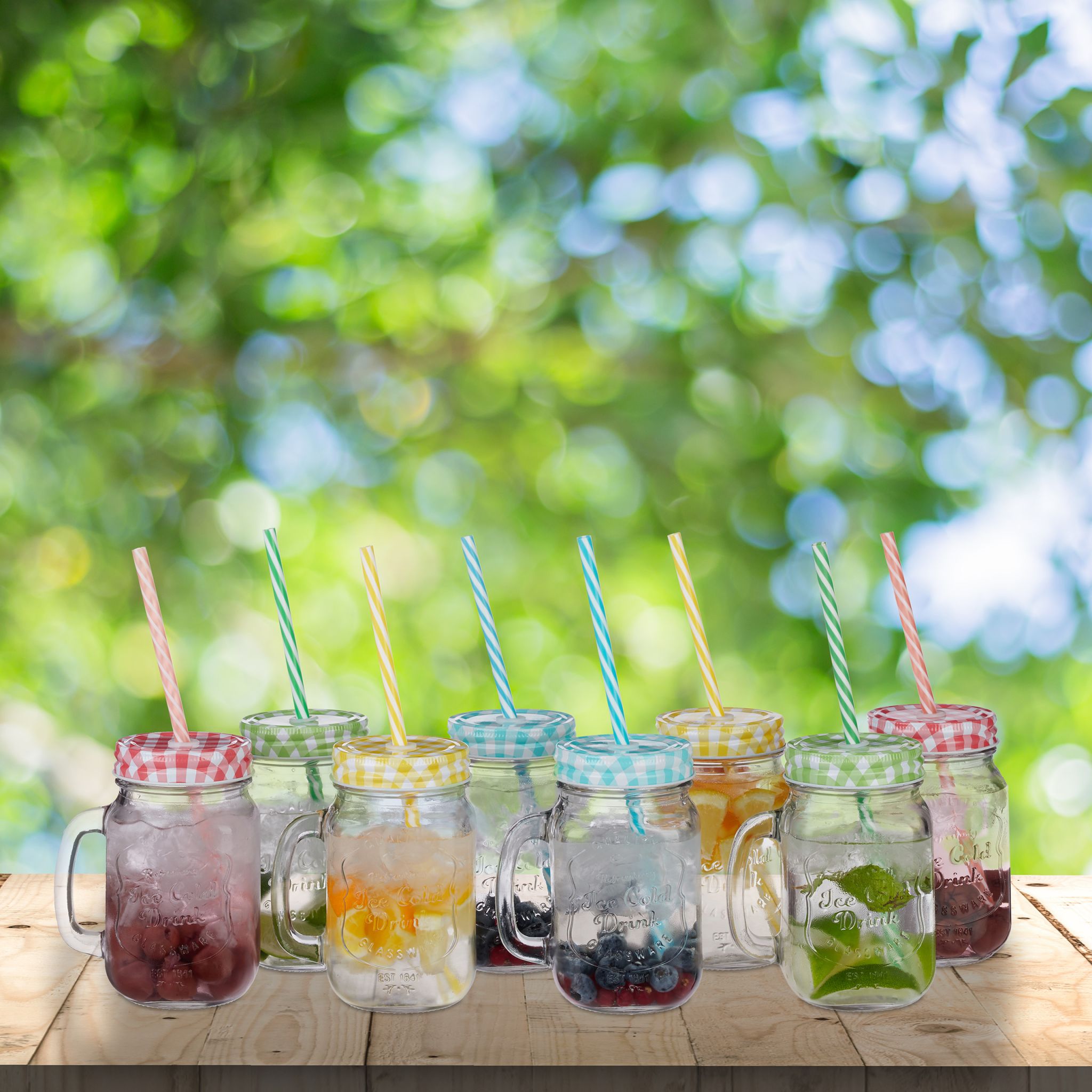 Trinkgläser mit Strohhalm 8er-Set Rot-Transparent-Türkis von Relaxdays