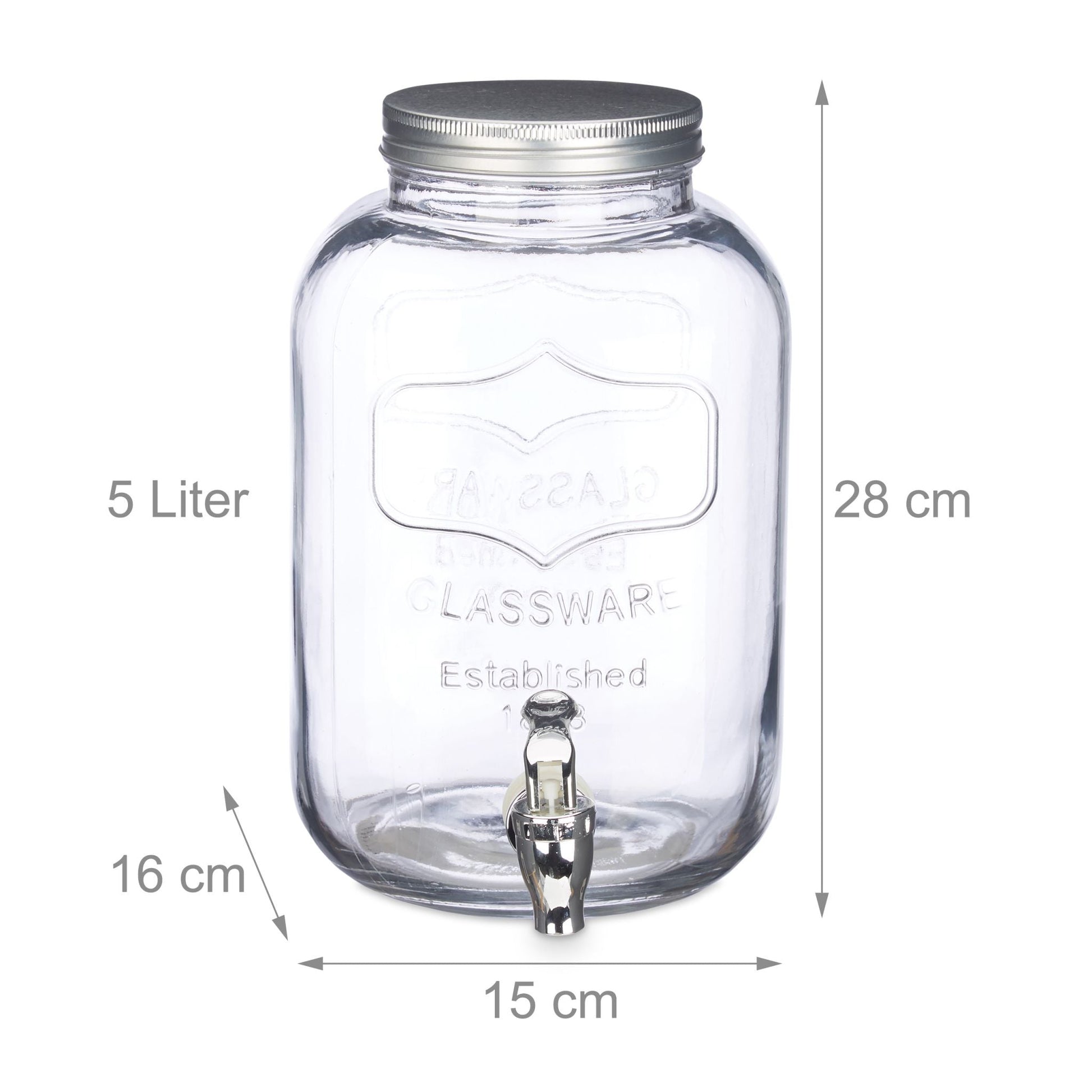 Getränkespender 5L Silber-Transparent von Relaxdays