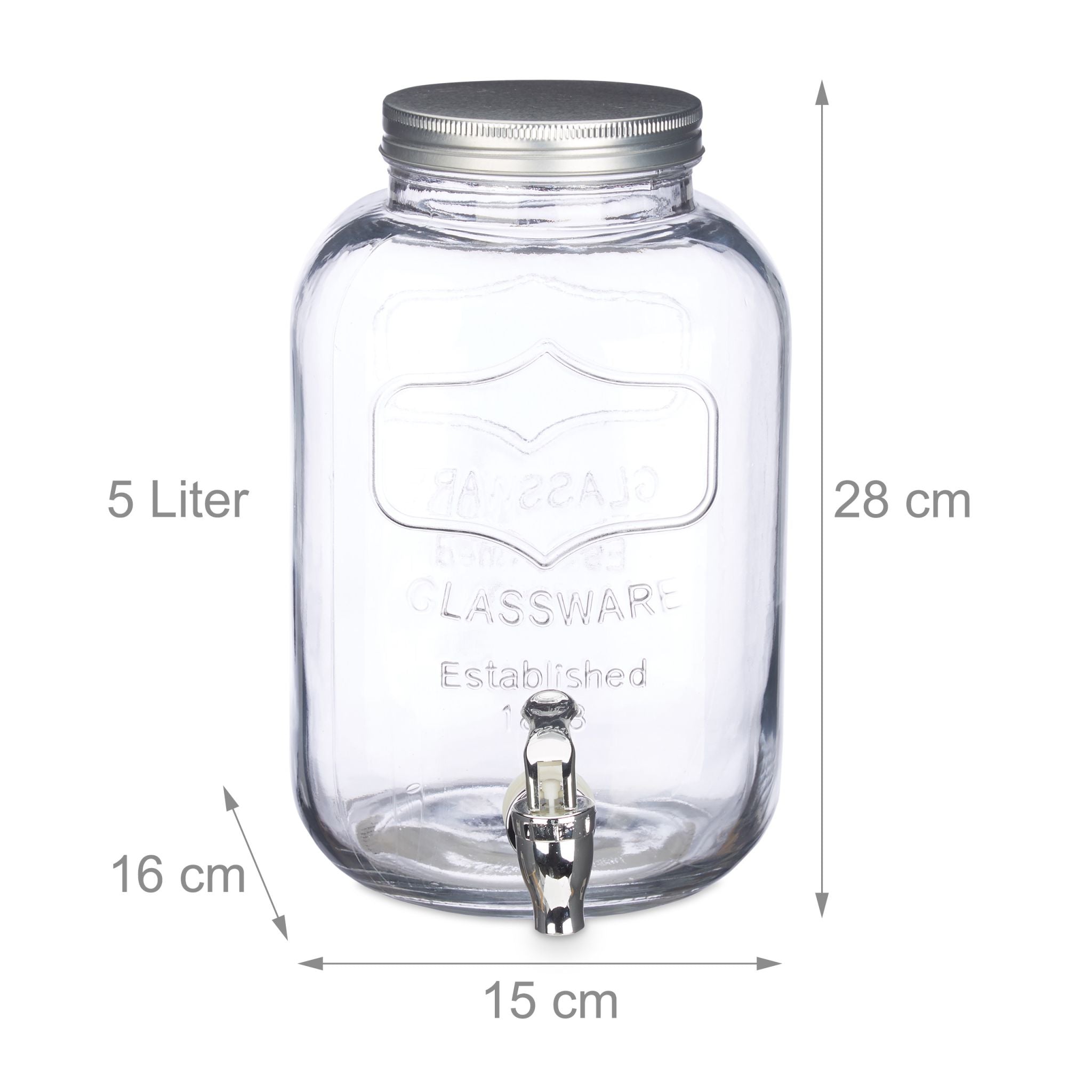 Getränkespender 5L Silber-Transparent von Relaxdays