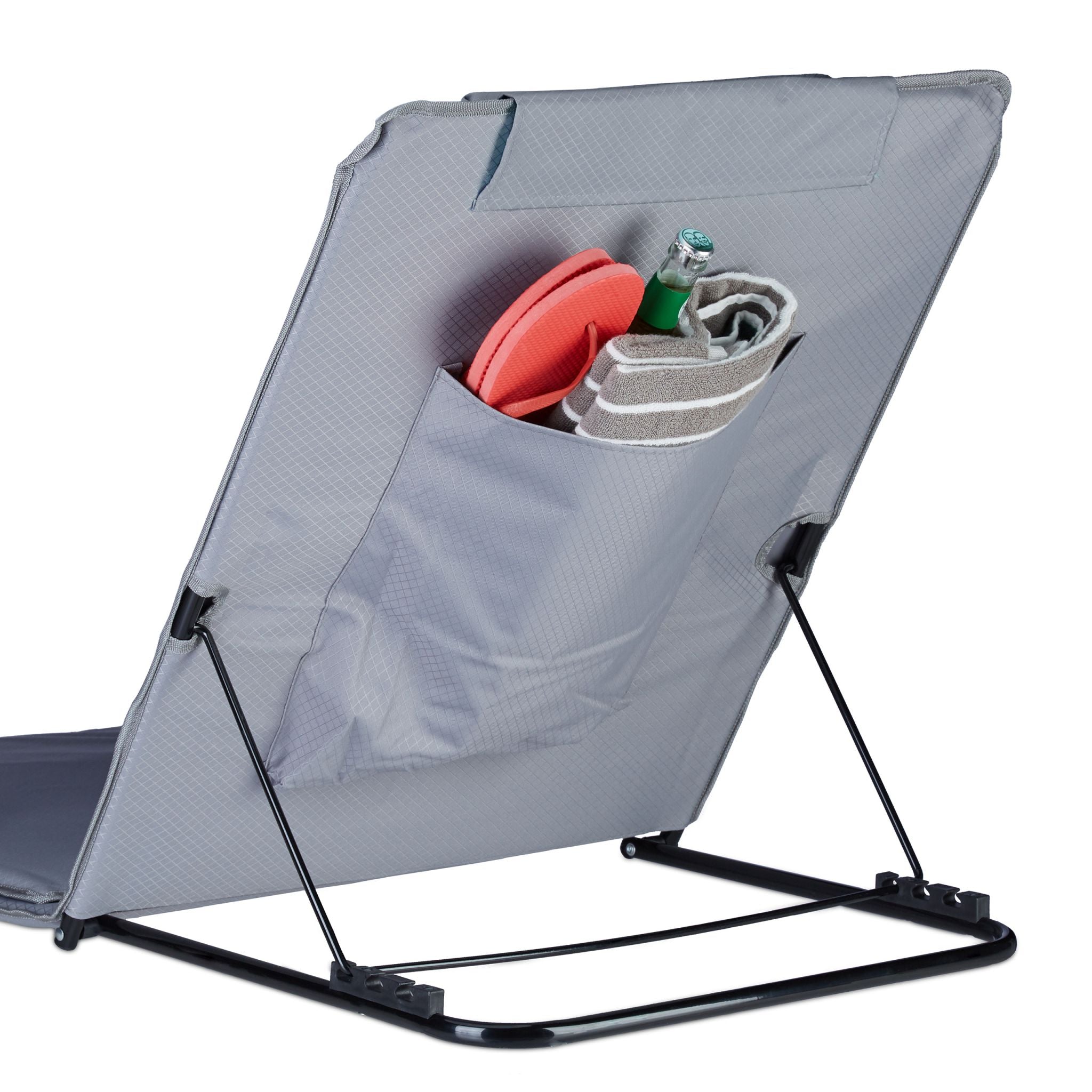 Strandmatte XXL mit Kopfkissen Schwarz-Grau