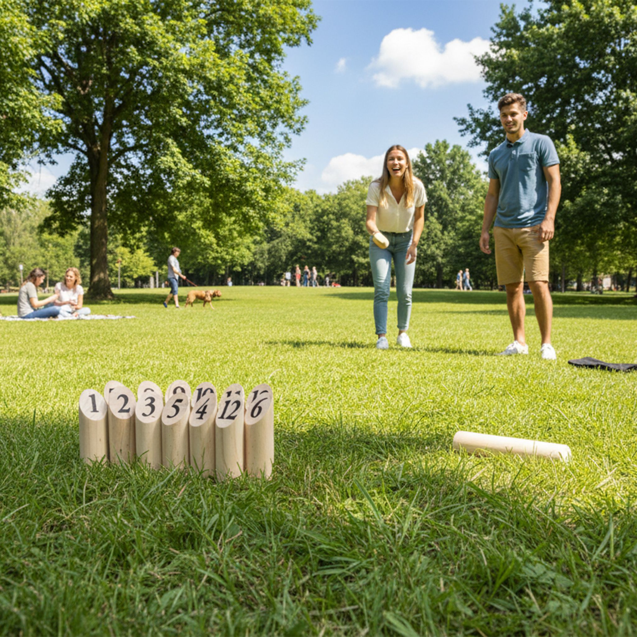 Kubb Wikingerspiel mit Tasche Hellbraun-Schwarz von Relaxdays