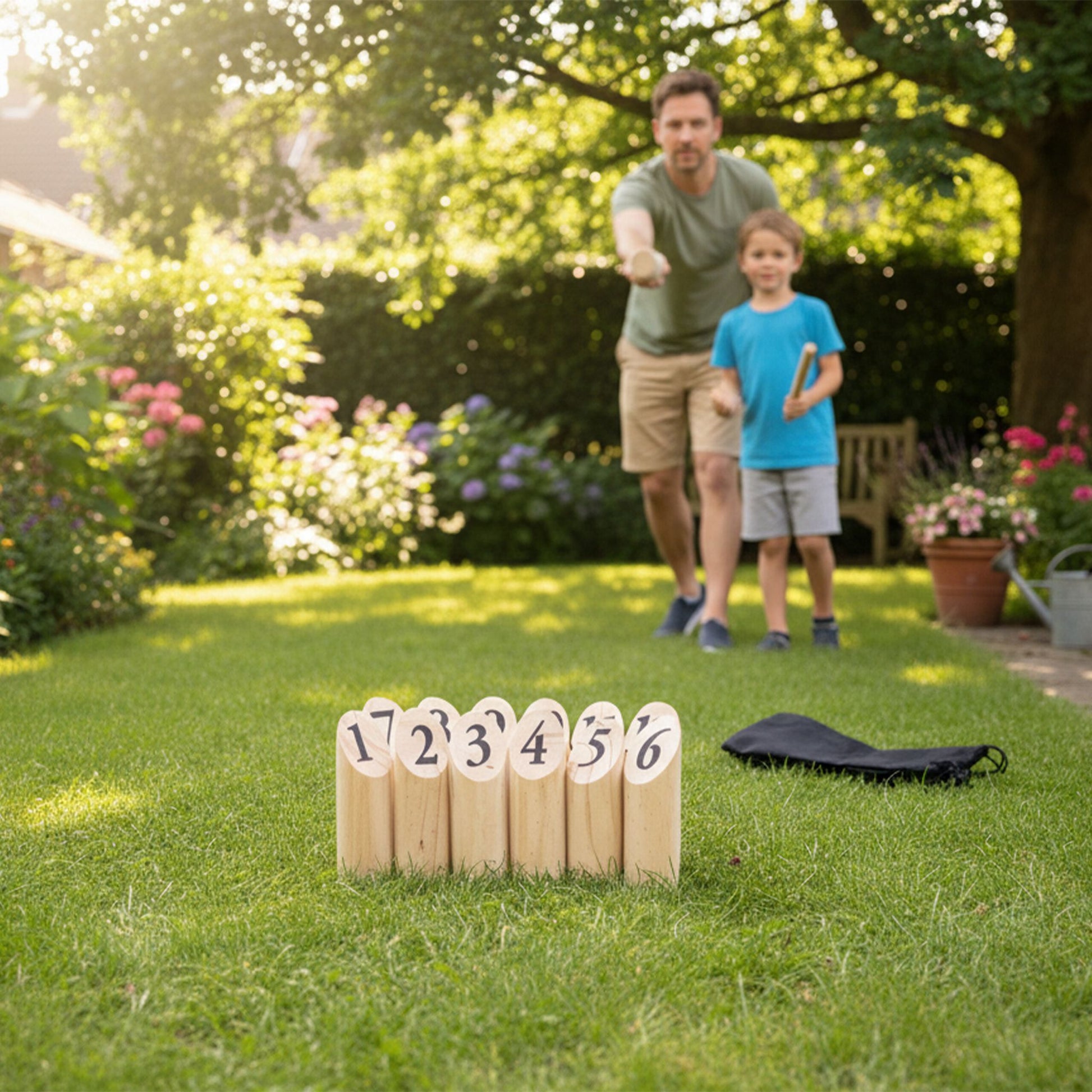 Kubb Wikingerspiel mit Tasche Hellbraun-Schwarz von Relaxdays