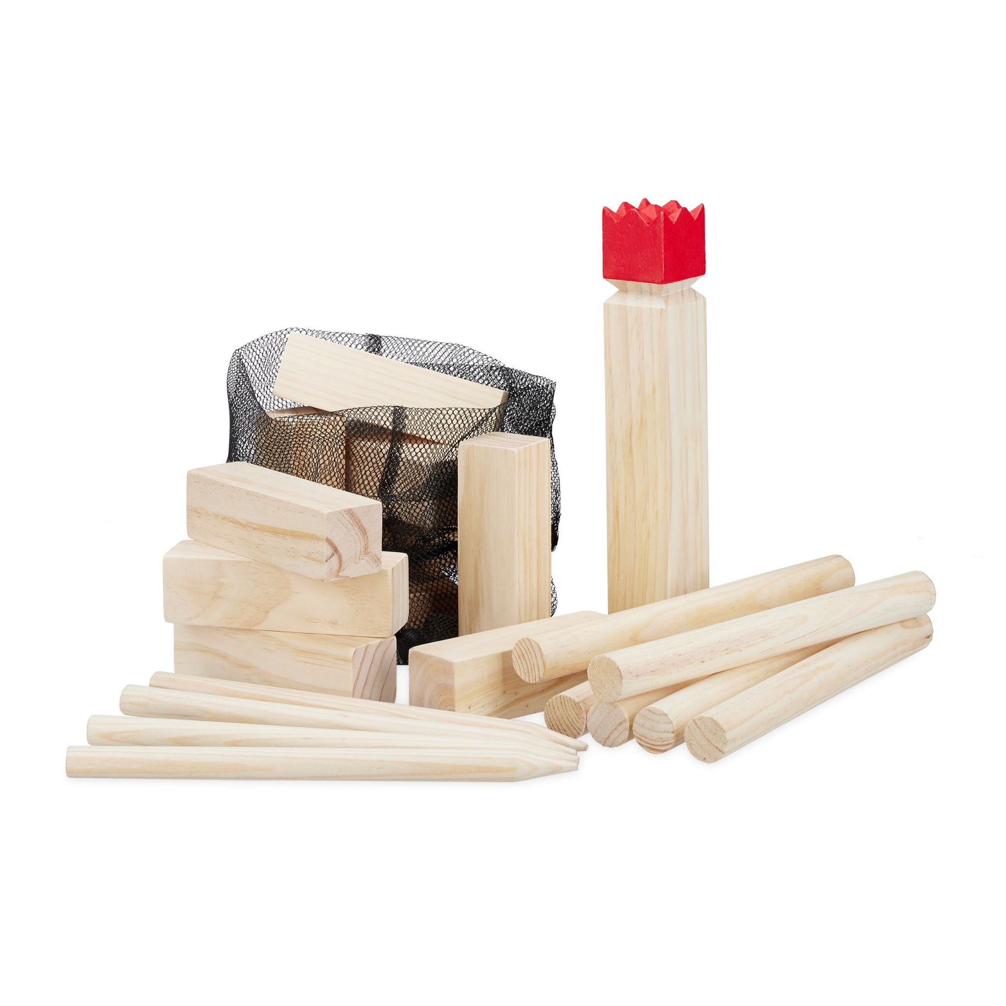 Kubb Wikingerspiel Hellbraun-Rot von Relaxdays