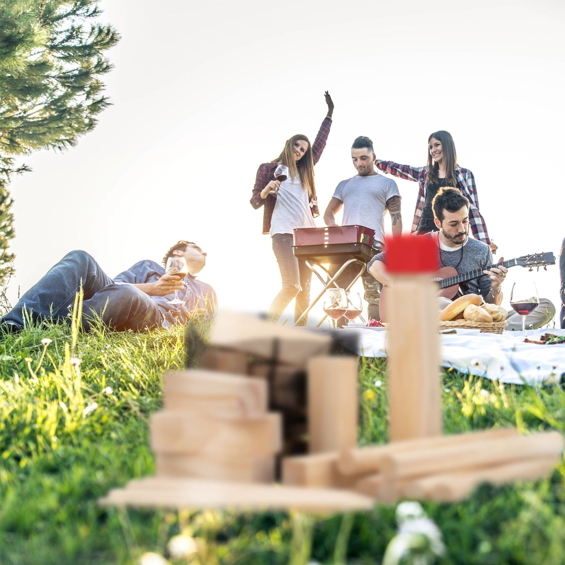 Kubb Wikingerspiel Hellbraun-Rot von Relaxdays