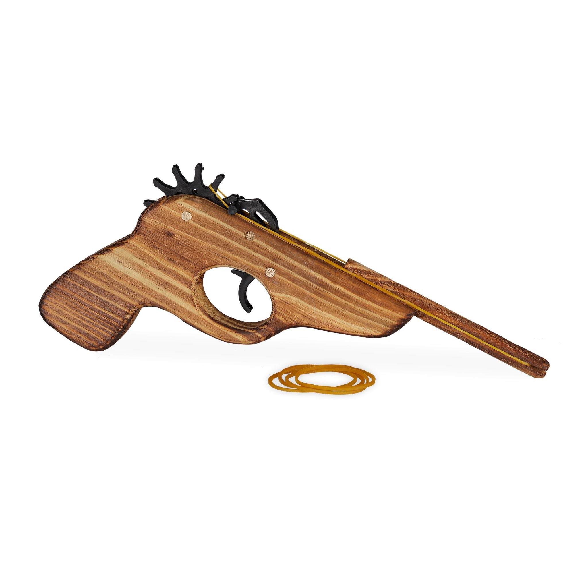Gummiband Pistole Holz Hellbraun-Schwarz von Relaxdays