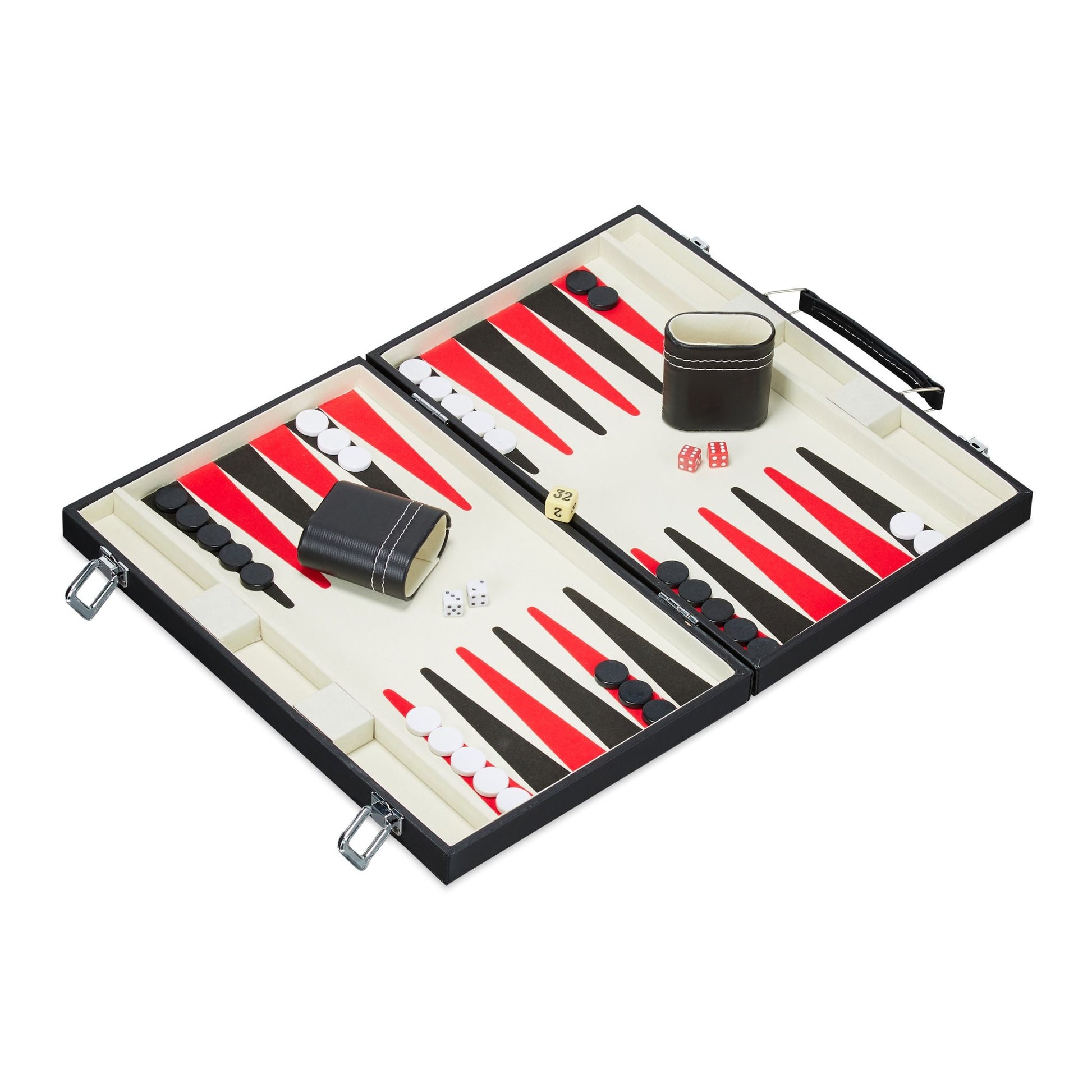 Backgammon Koffer Weiss-Rot-Schwarz von Relaxdays