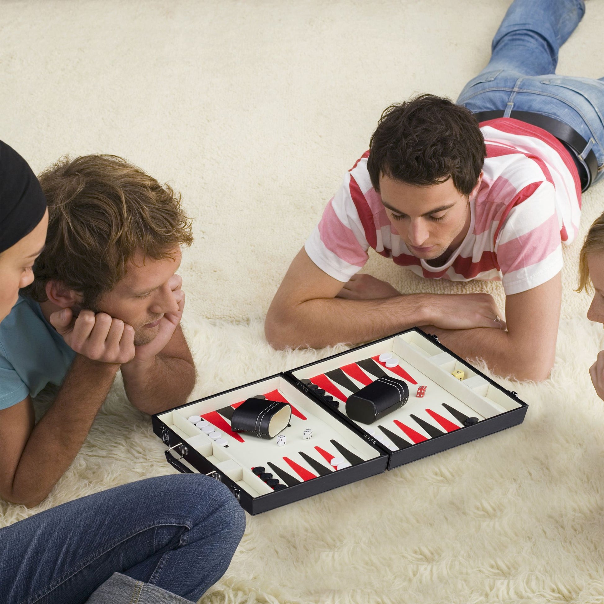 Backgammon Koffer Weiss-Rot-Schwarz von Relaxdays