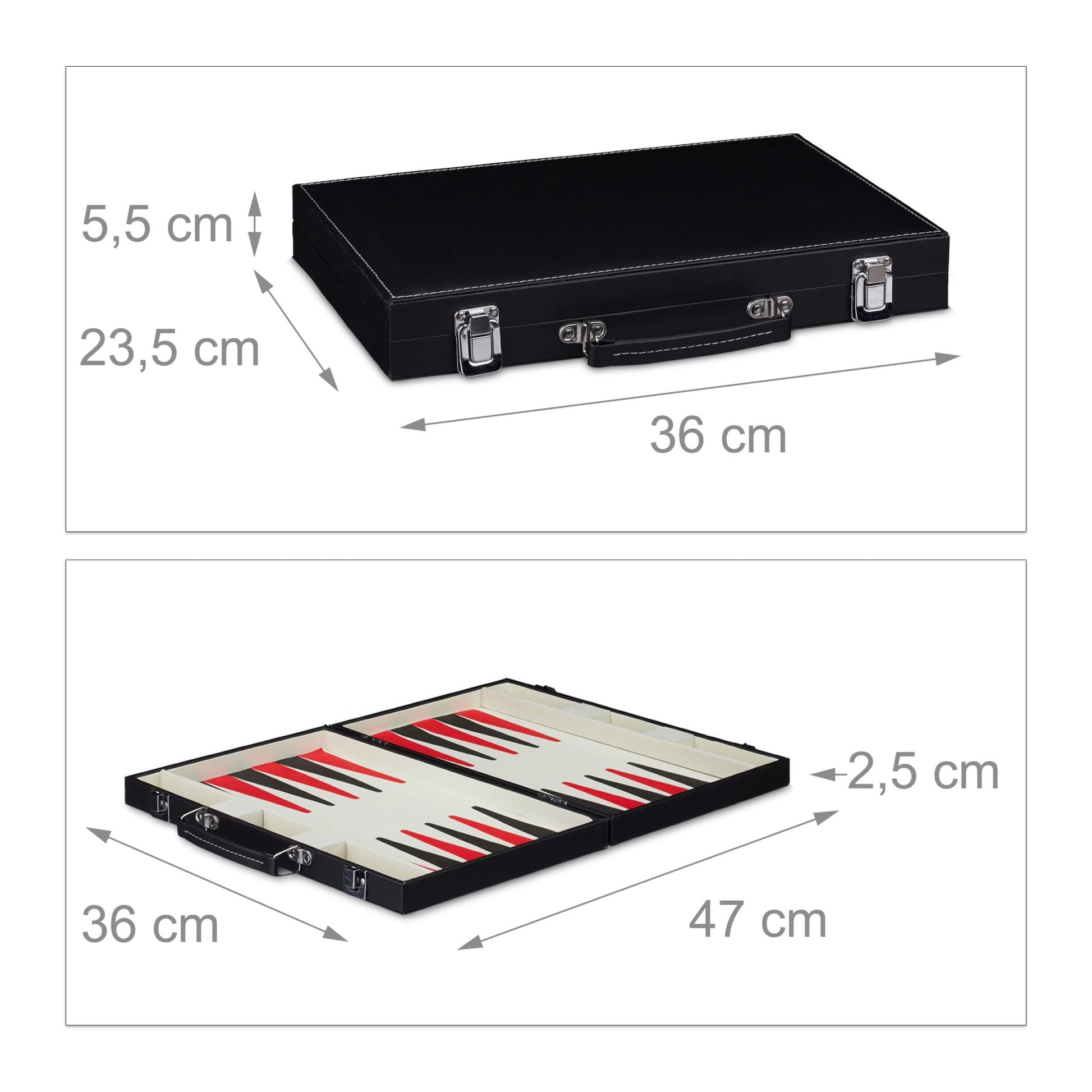Backgammon Koffer Weiss-Rot-Schwarz von Relaxdays