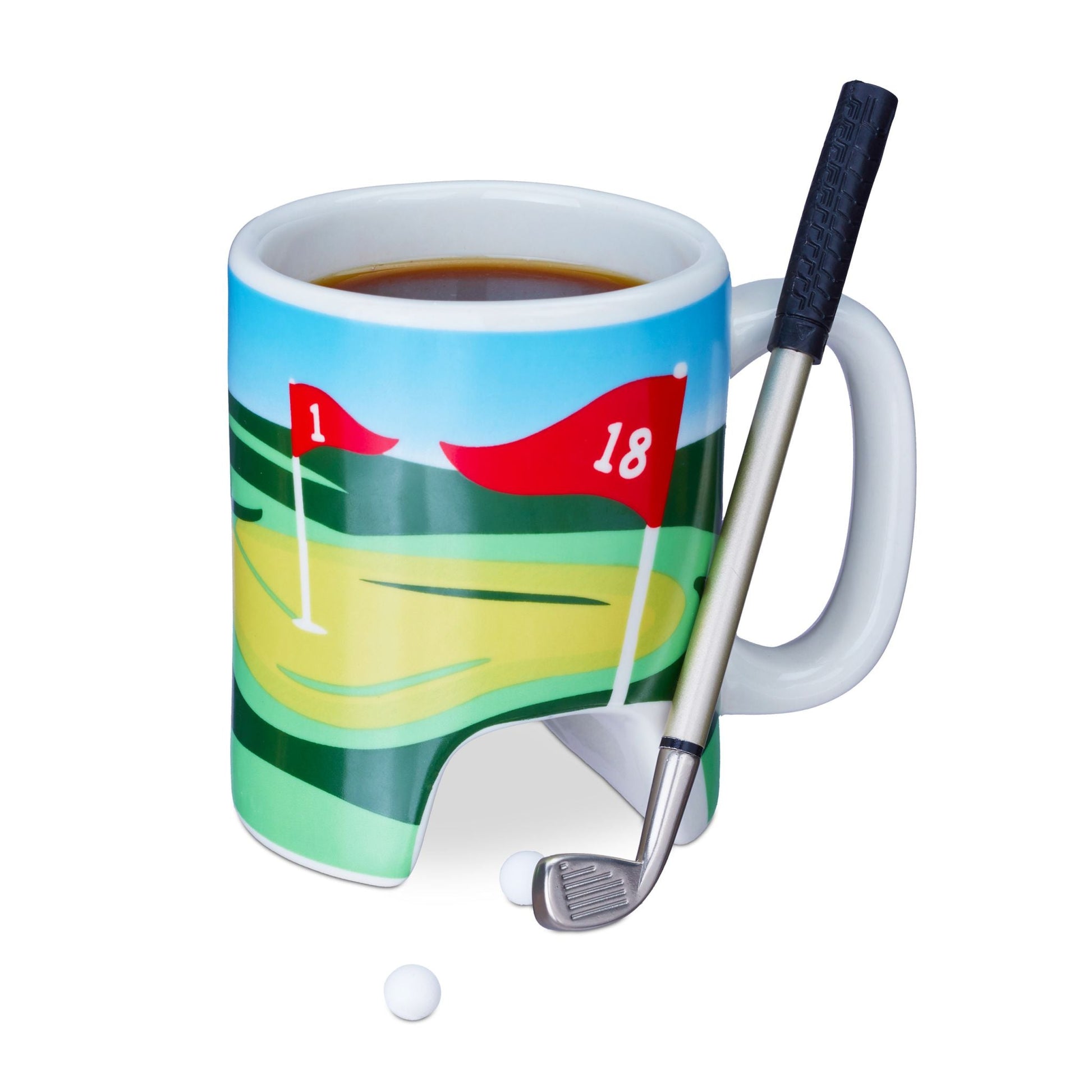 Golftasse mit Schläger Weiss-Grün-Hellblau von Relaxdays