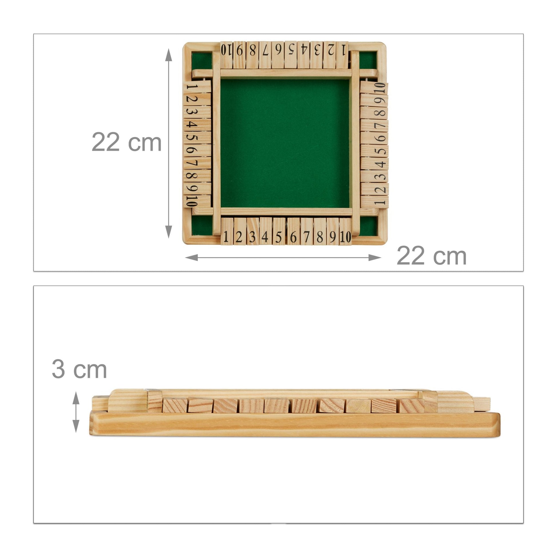 Shut The Box 10er Dunkelgrün-Hellbraun-Schwarz von Relaxdays