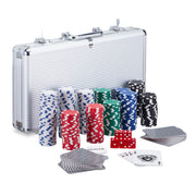 Pokerkoffer mit 300 Laserchips Blau-Rot-Silber von Relaxdays