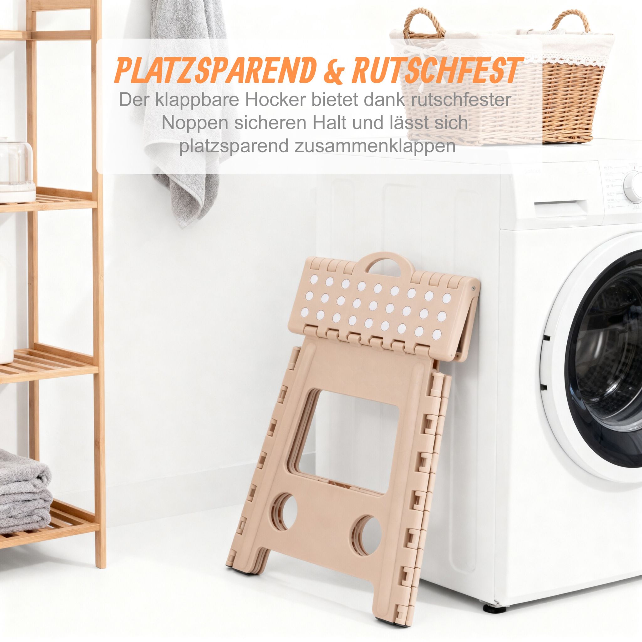 Klapphocker faltbar XL Beige-Weiss von Relaxdays