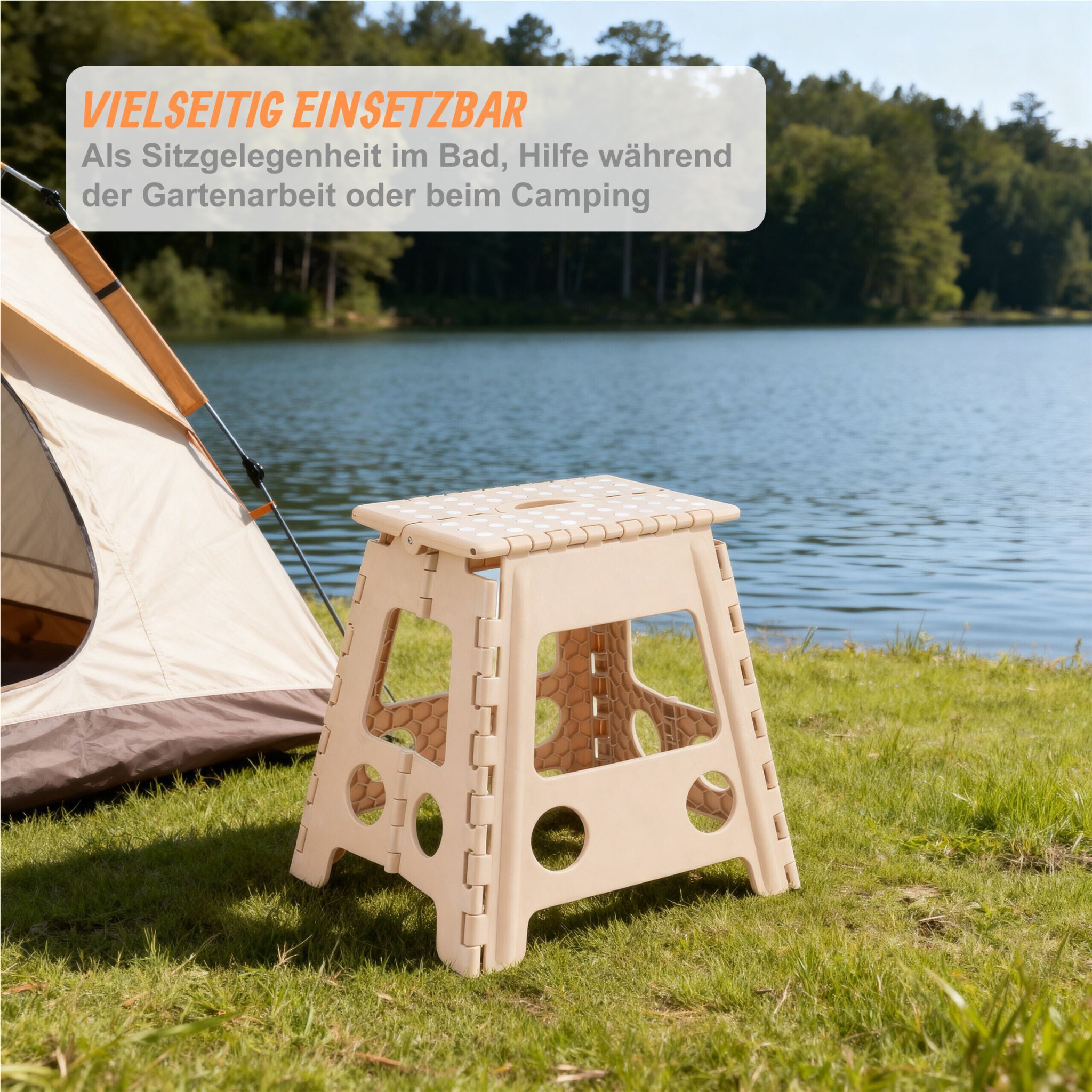 Klapphocker faltbar XL Beige-Weiss von Relaxdays