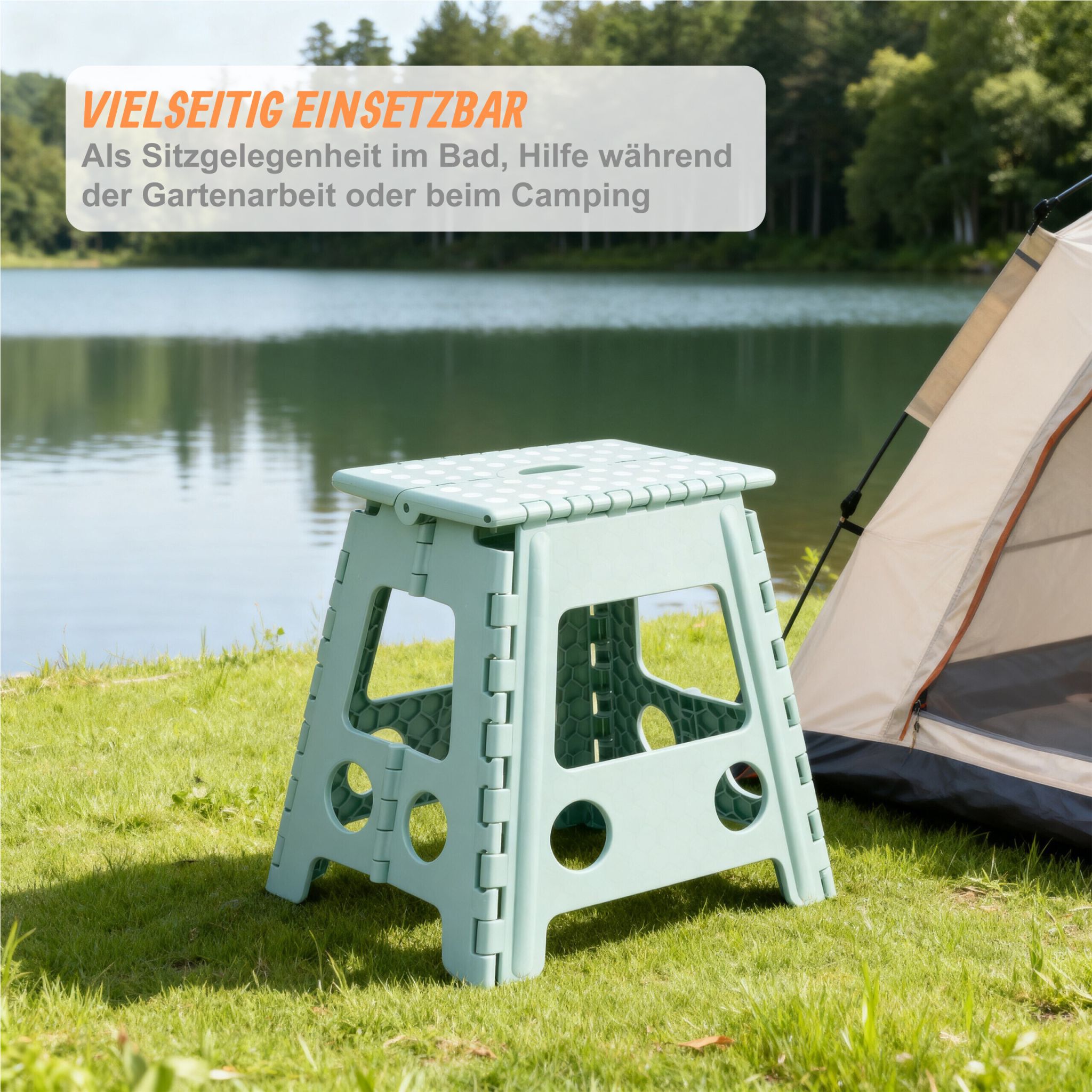 Klapphocker faltbar XL Weiss-Grün von Relaxdays