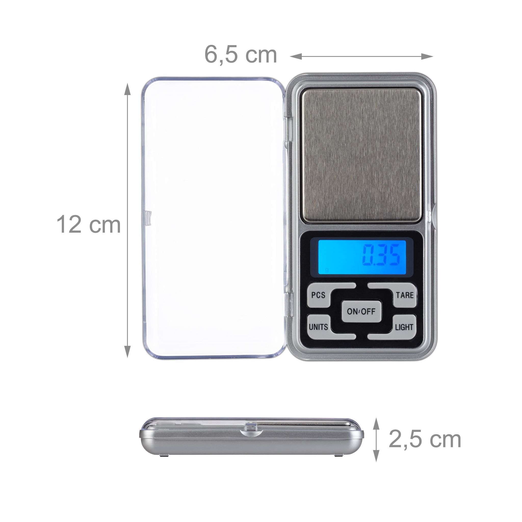 Digitale Feinwaage Mini Schwarz-Silber-Transparent