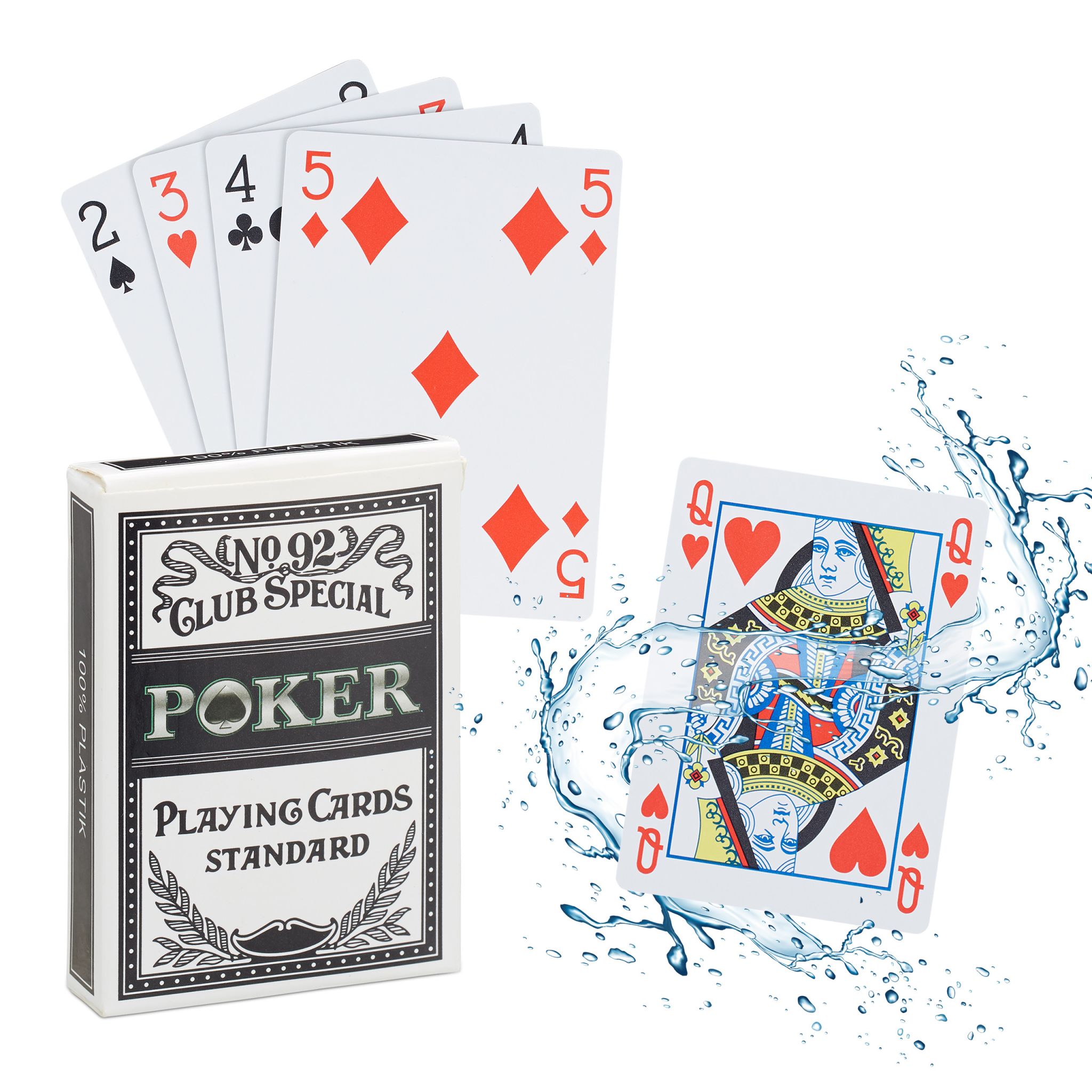 Wasserfeste Pokerkarten Plastik Weiss-Rot-Schwarz von Relaxdays