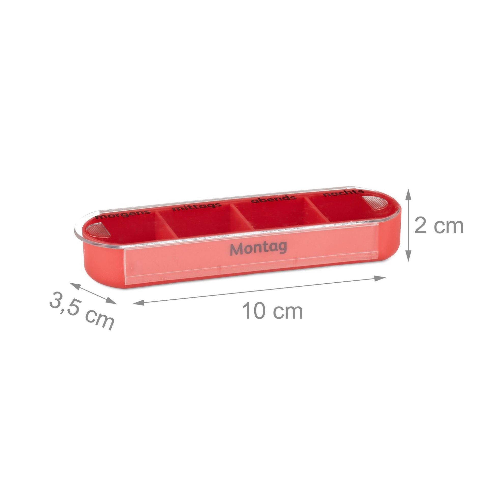 Pillendose 7 Tage 4 Fächer Weiss-Rot-Transparent von Relaxdays