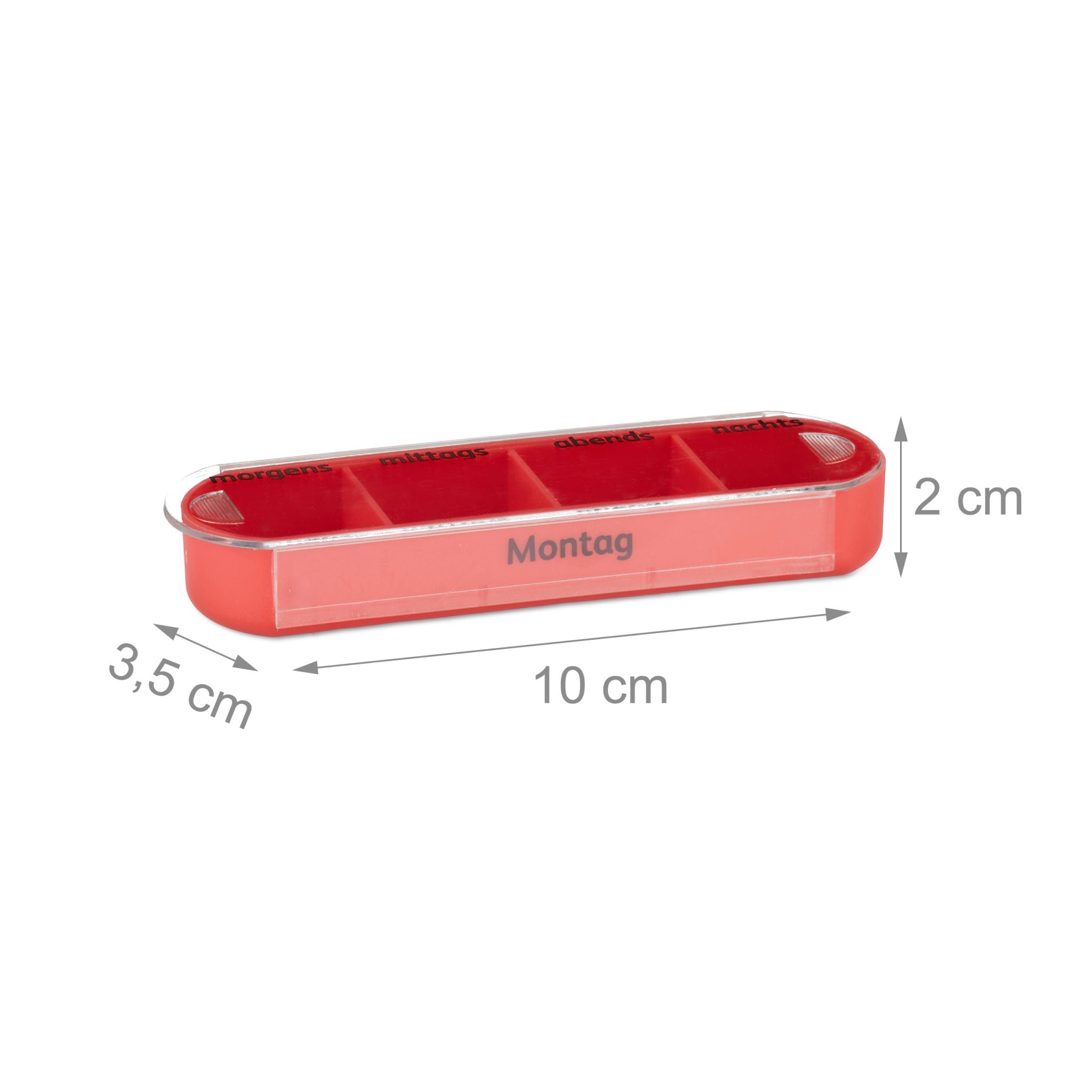 Pillendose 7 Tage 4 Fächer Weiss-Rot-Transparent von Relaxdays