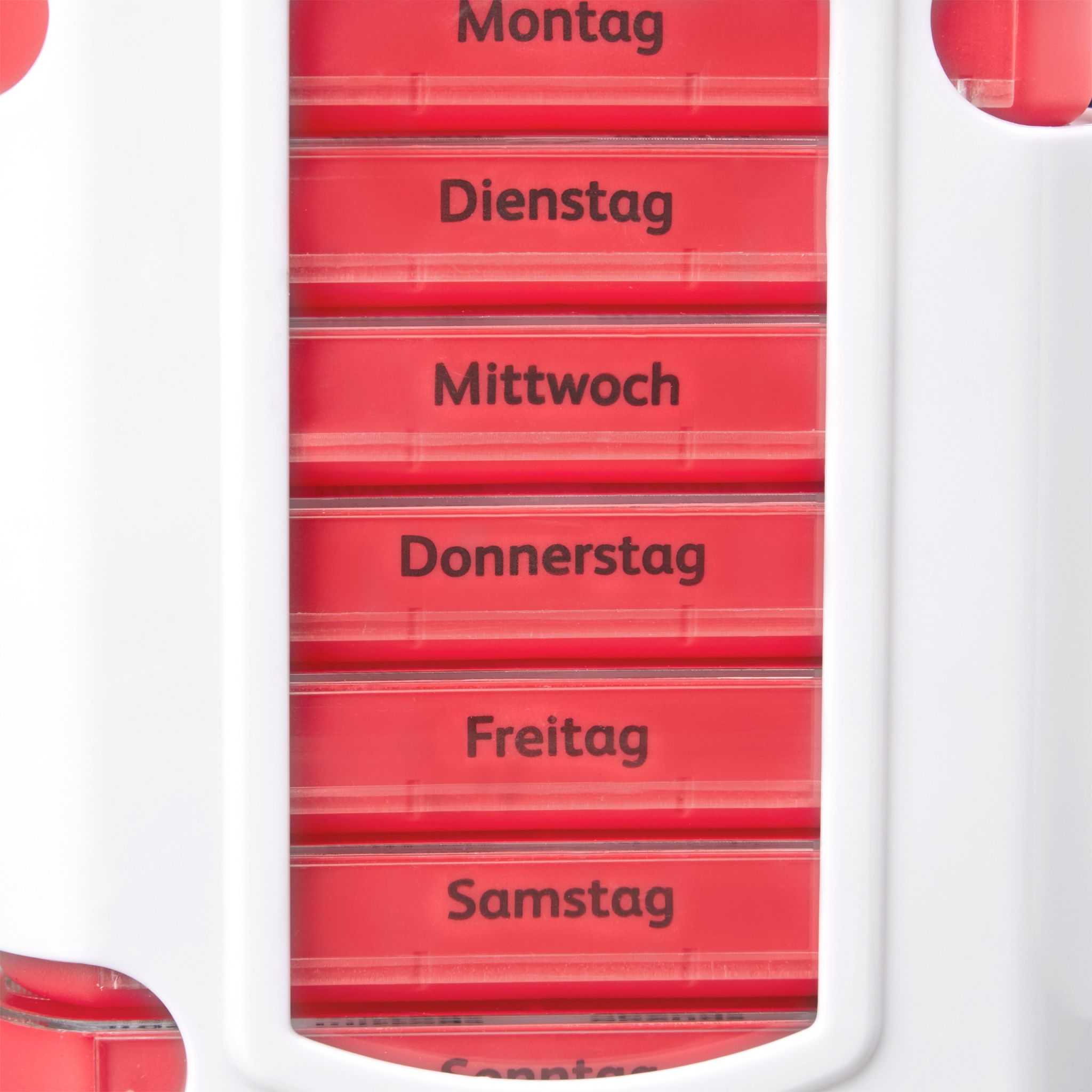 Pillendose 7 Tage 4 Fächer Weiss-Rot-Transparent von Relaxdays