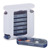 Pillendose 7 Tage 4 Fächer Weiss-Dunkelblau-Transparent von Relaxdays