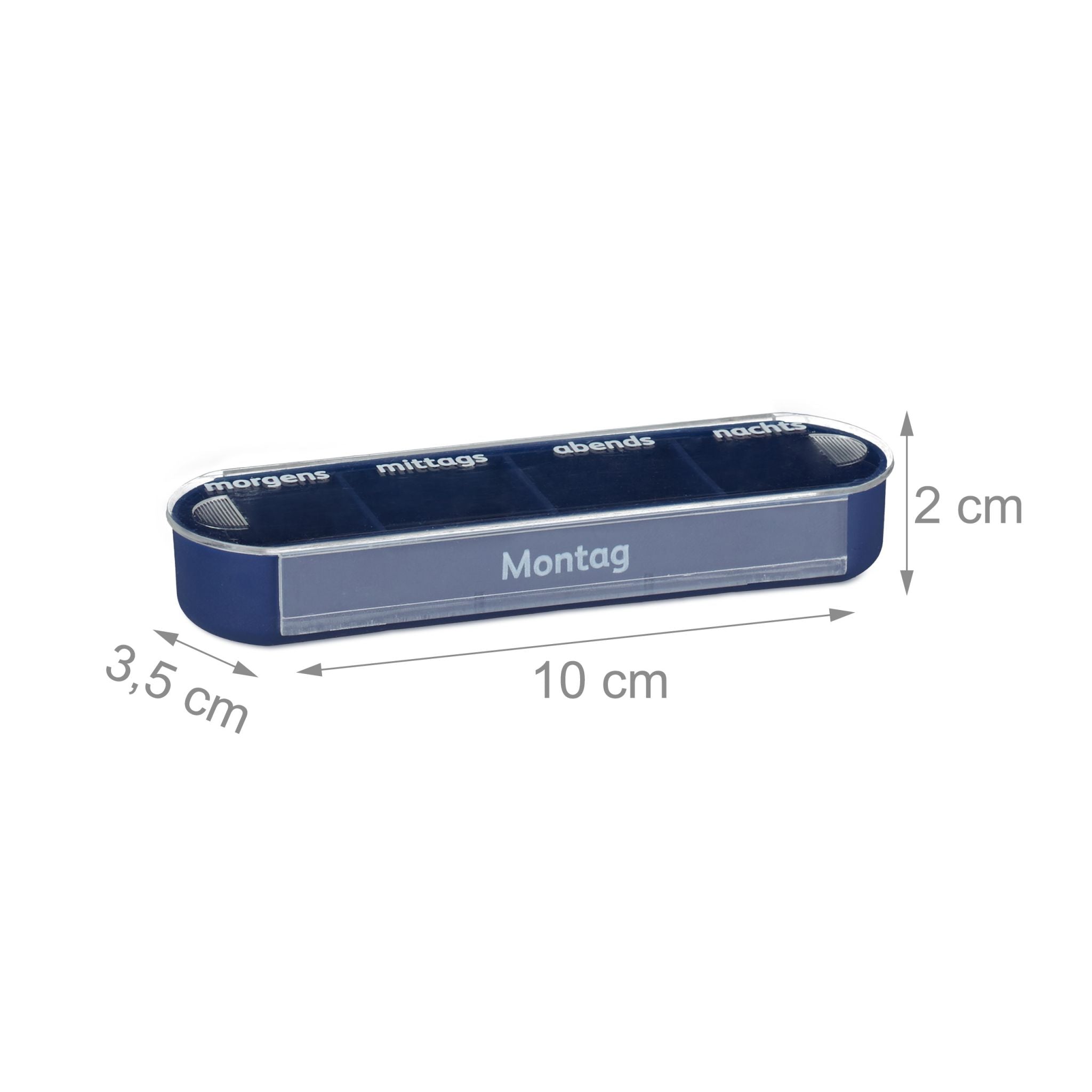 Pillendose 7 Tage 4 Fächer Weiss-Dunkelblau-Transparent von Relaxdays