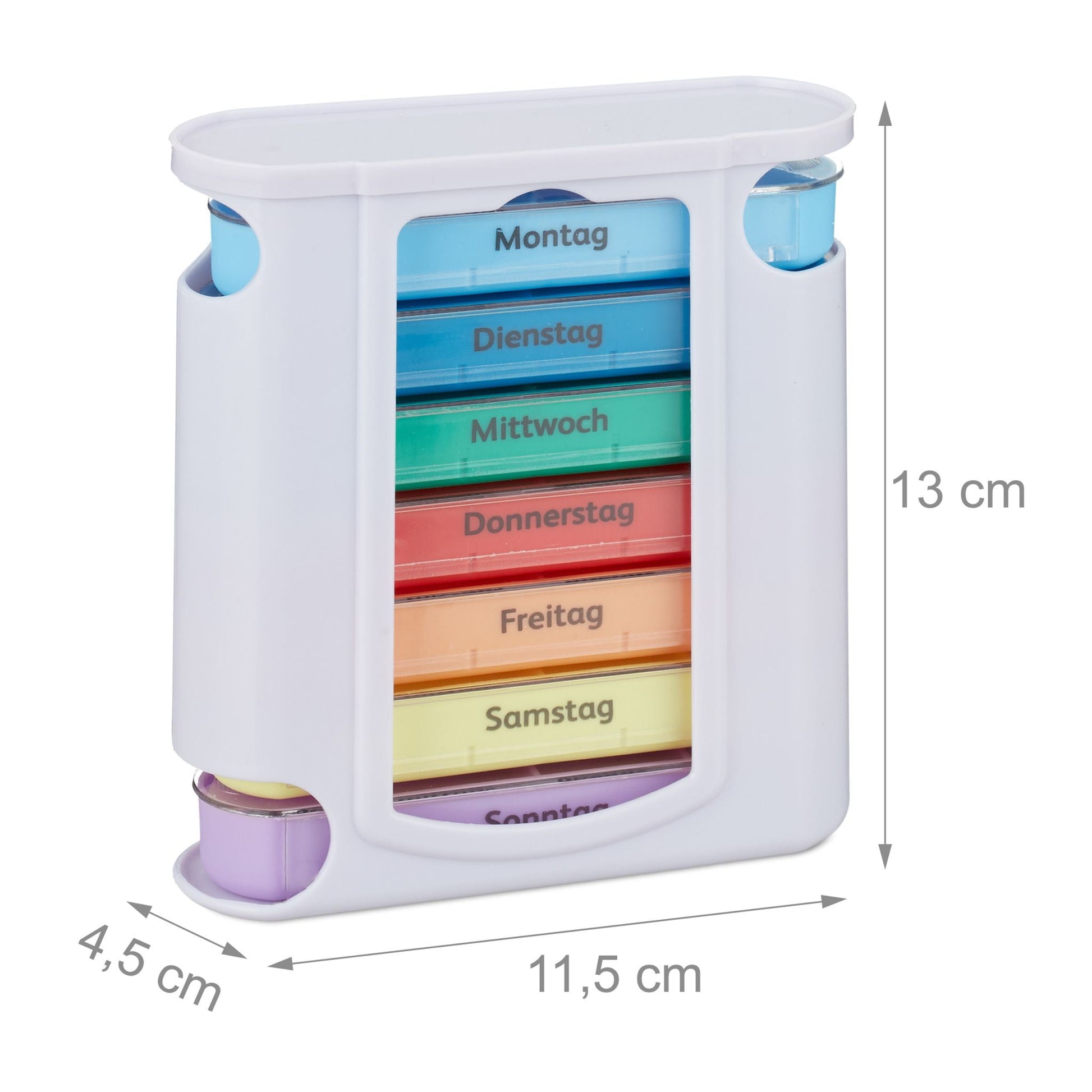 Pillendose 7 Tage 4 Fächer Weiss-Grün-Transparent von Relaxdays