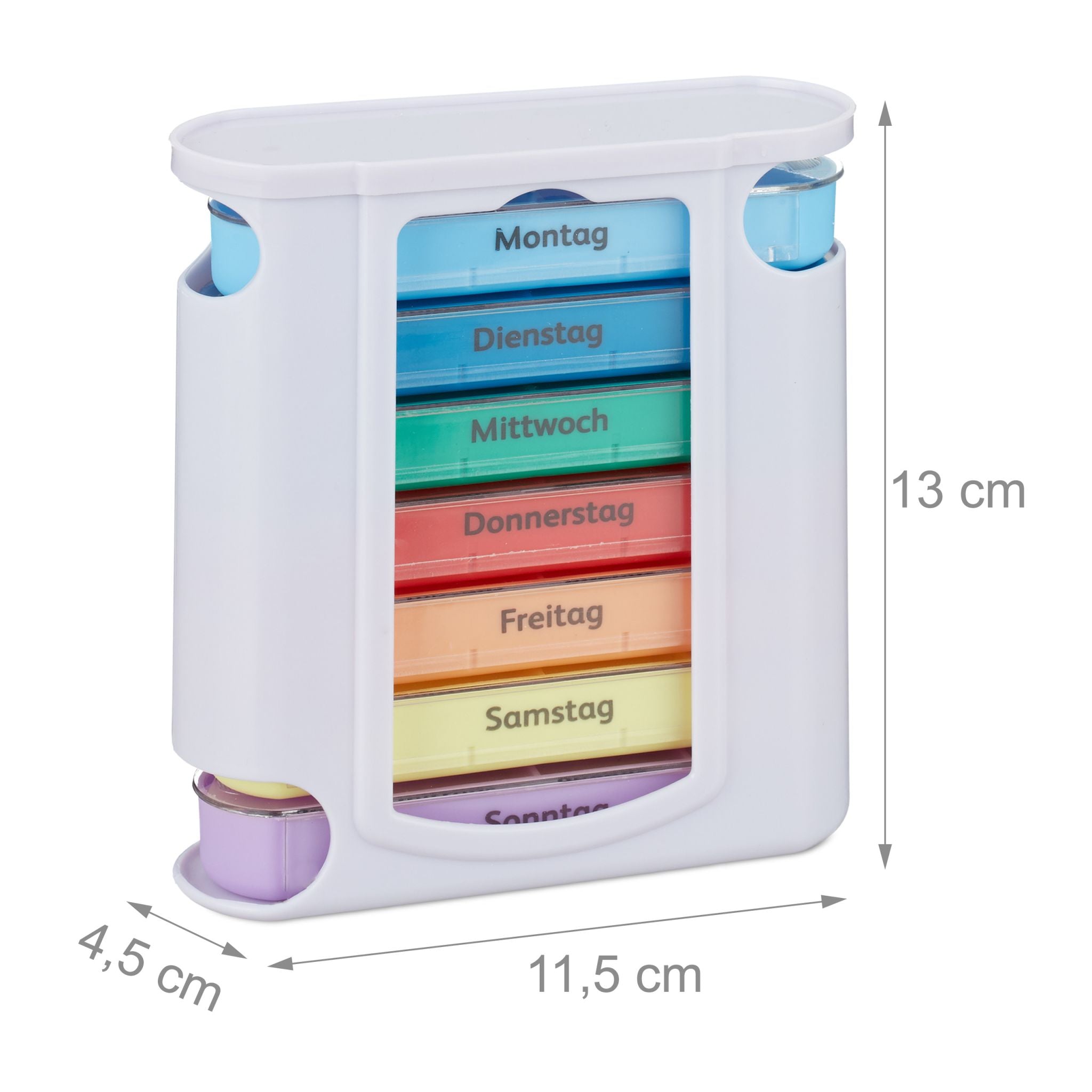 Pillendose 7 Tage 4 Fächer Weiss-Grün-Transparent von Relaxdays