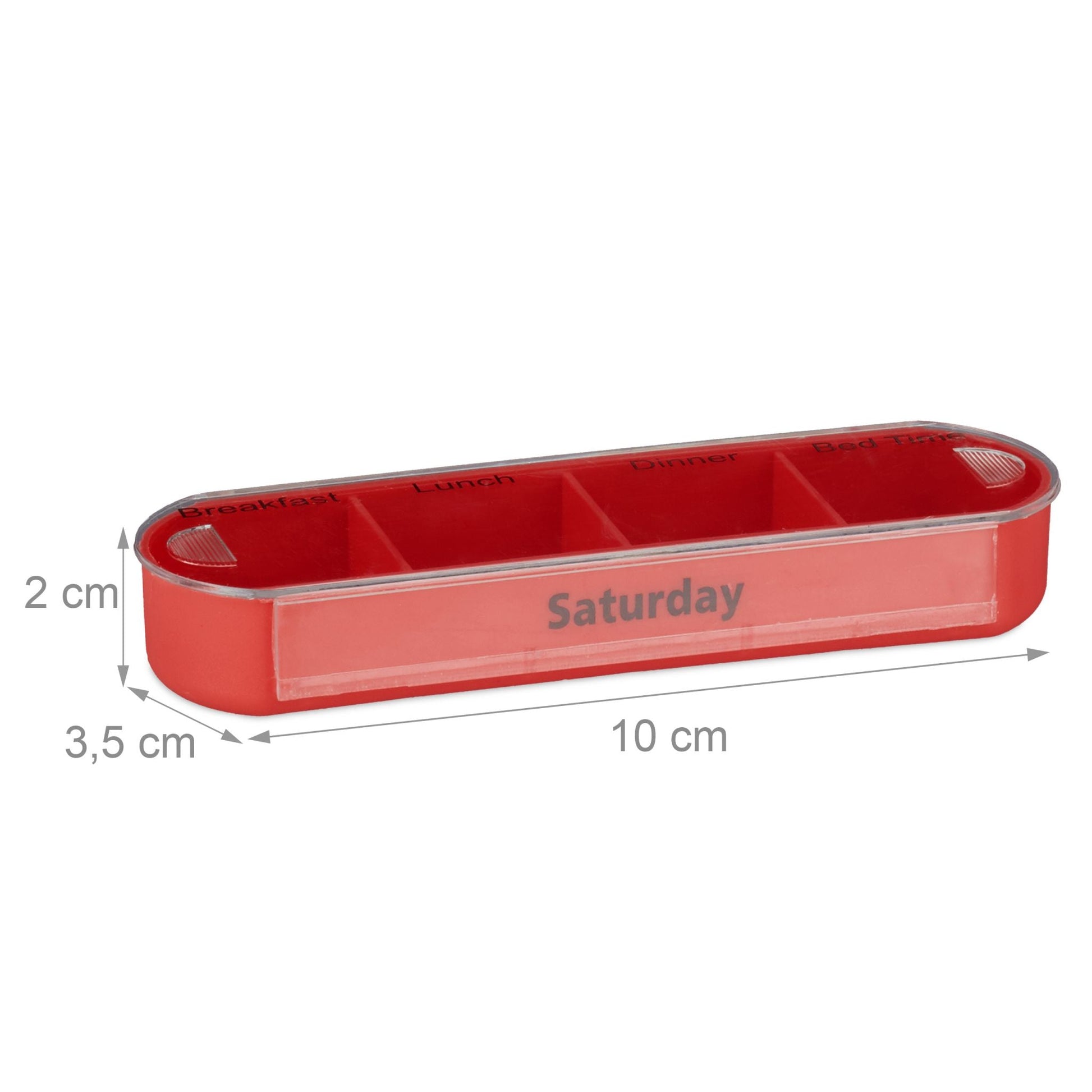 Pillendose 7 Tage 4 Fächer Englisch Weiss-Rot-Transparent von Relaxdays