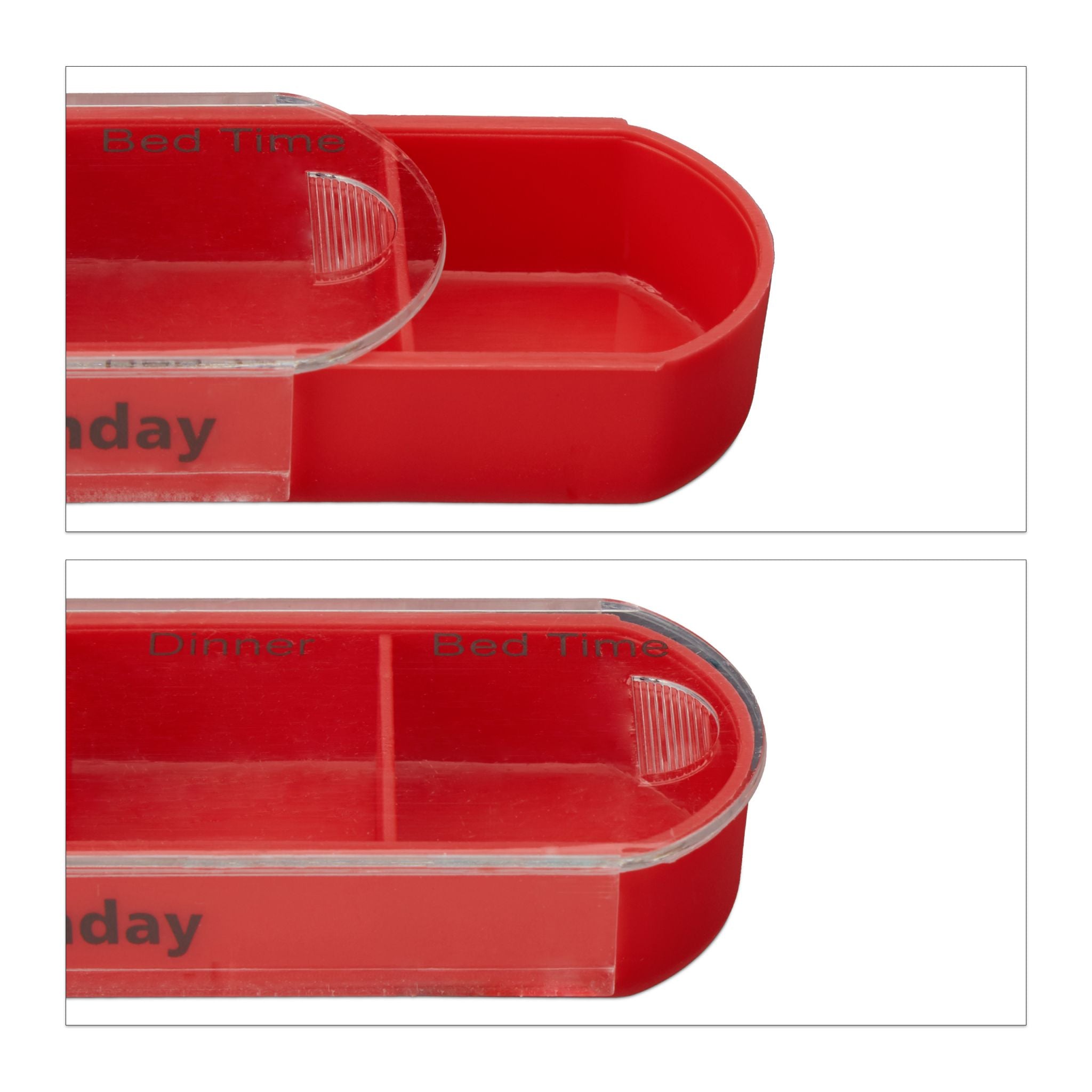 Pillendose 7 Tage 4 Fächer Englisch Weiss-Rot-Transparent von Relaxdays
