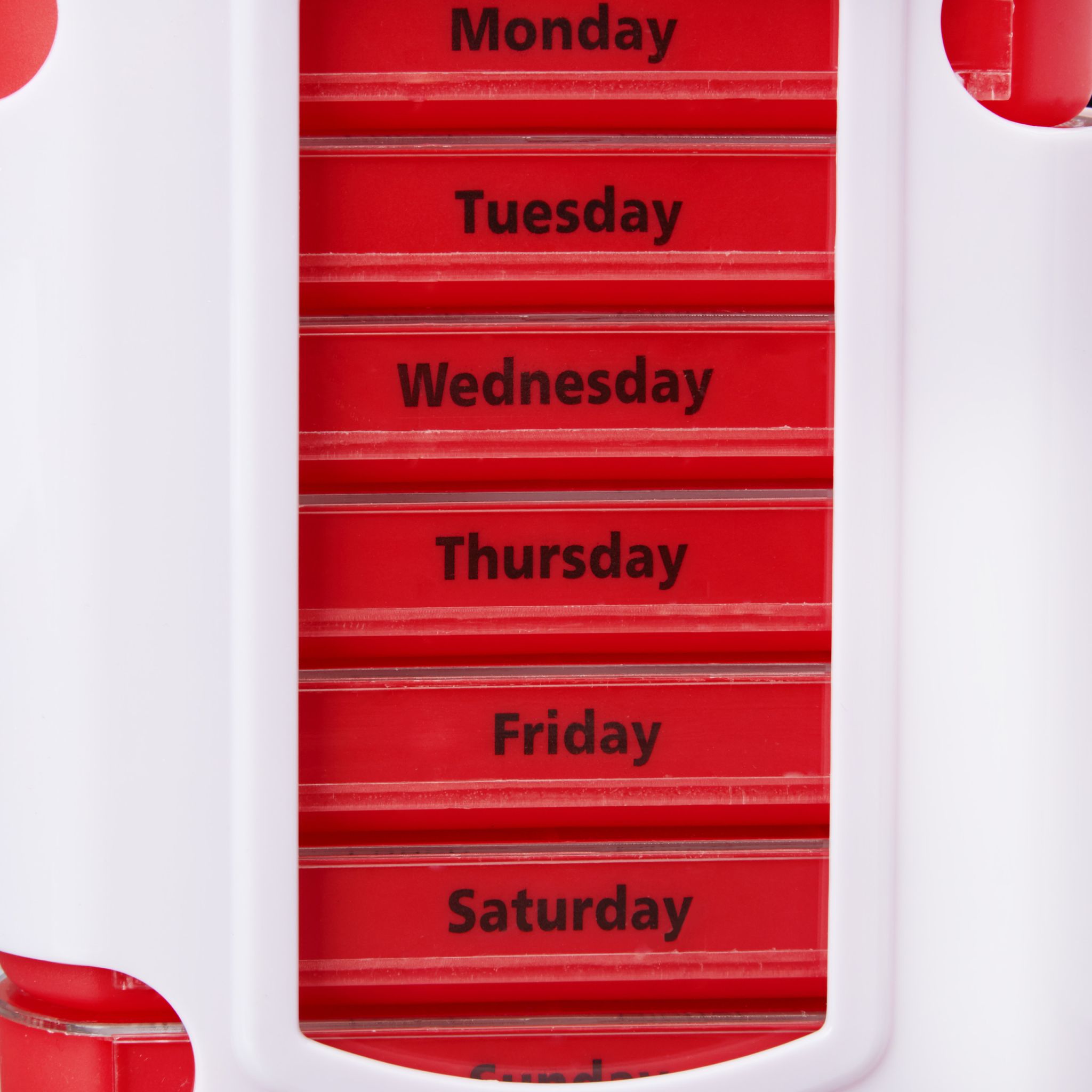 Pillendose 7 Tage 4 Fächer Englisch Weiss-Rot-Transparent von Relaxdays