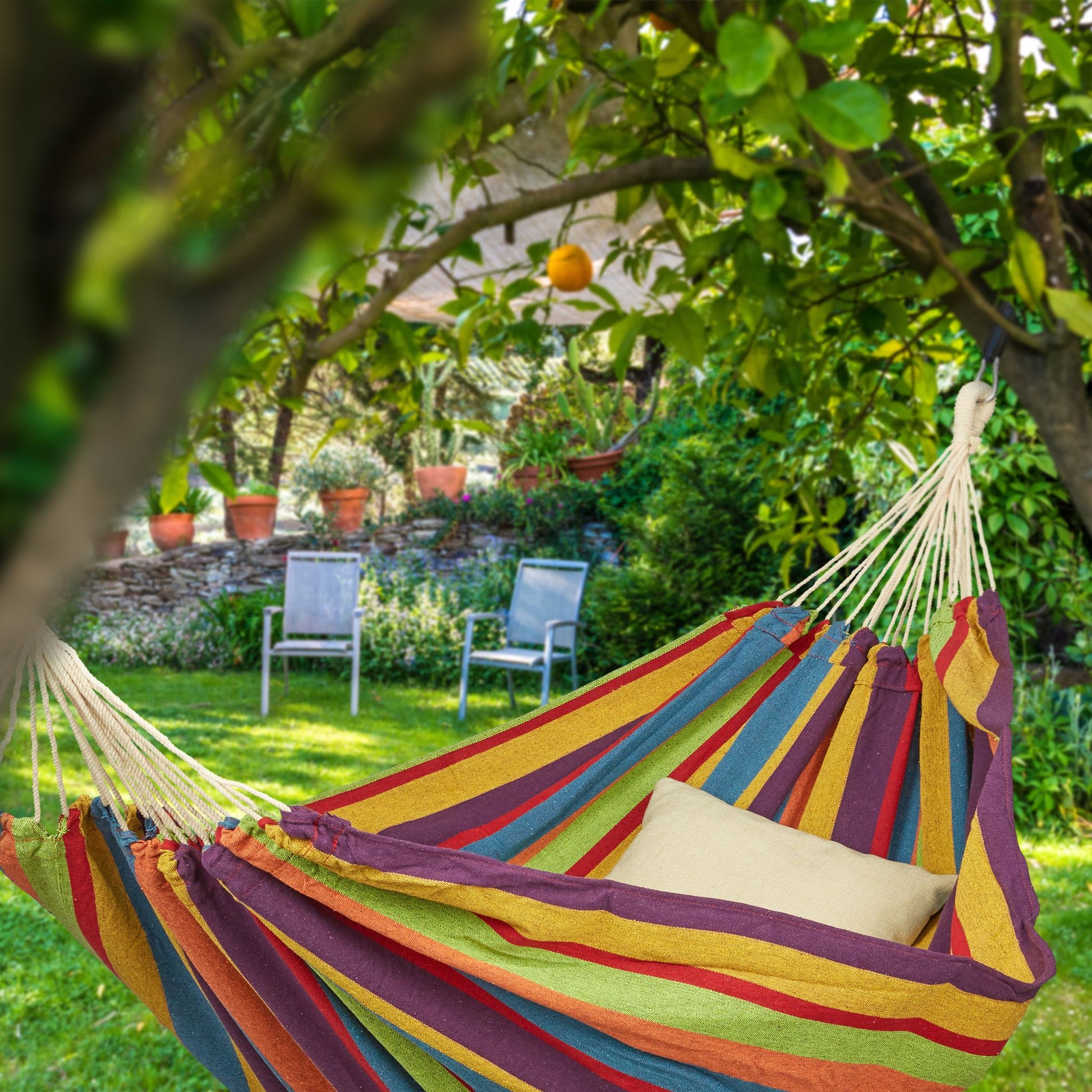 Hängematte XXL Baumwolle Gelb-Lila-Rot von Relaxdays