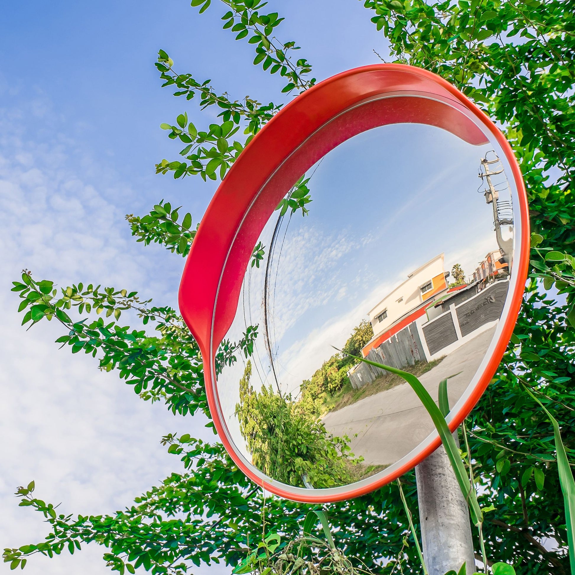 Verkehrsspiegel 60cm rot Rot-Transparent von Relaxdays