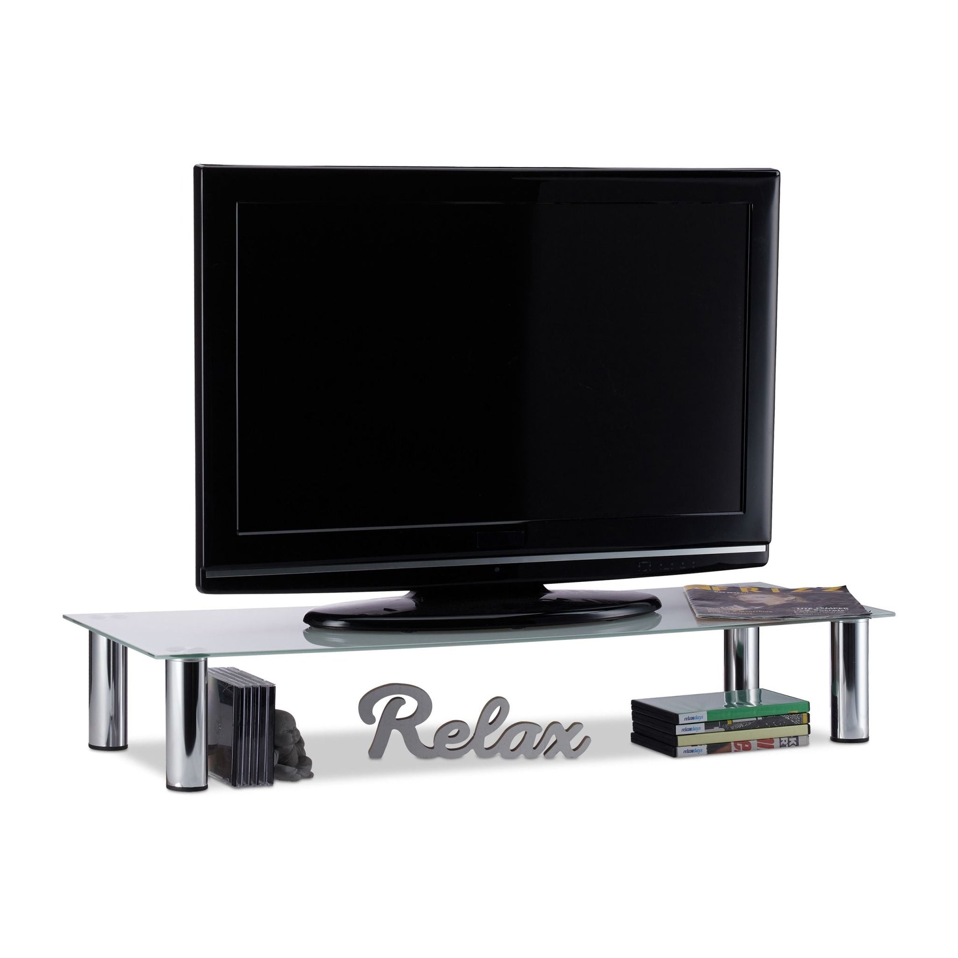 TV-Tisch Glas Silber-Transparent von Relaxdays