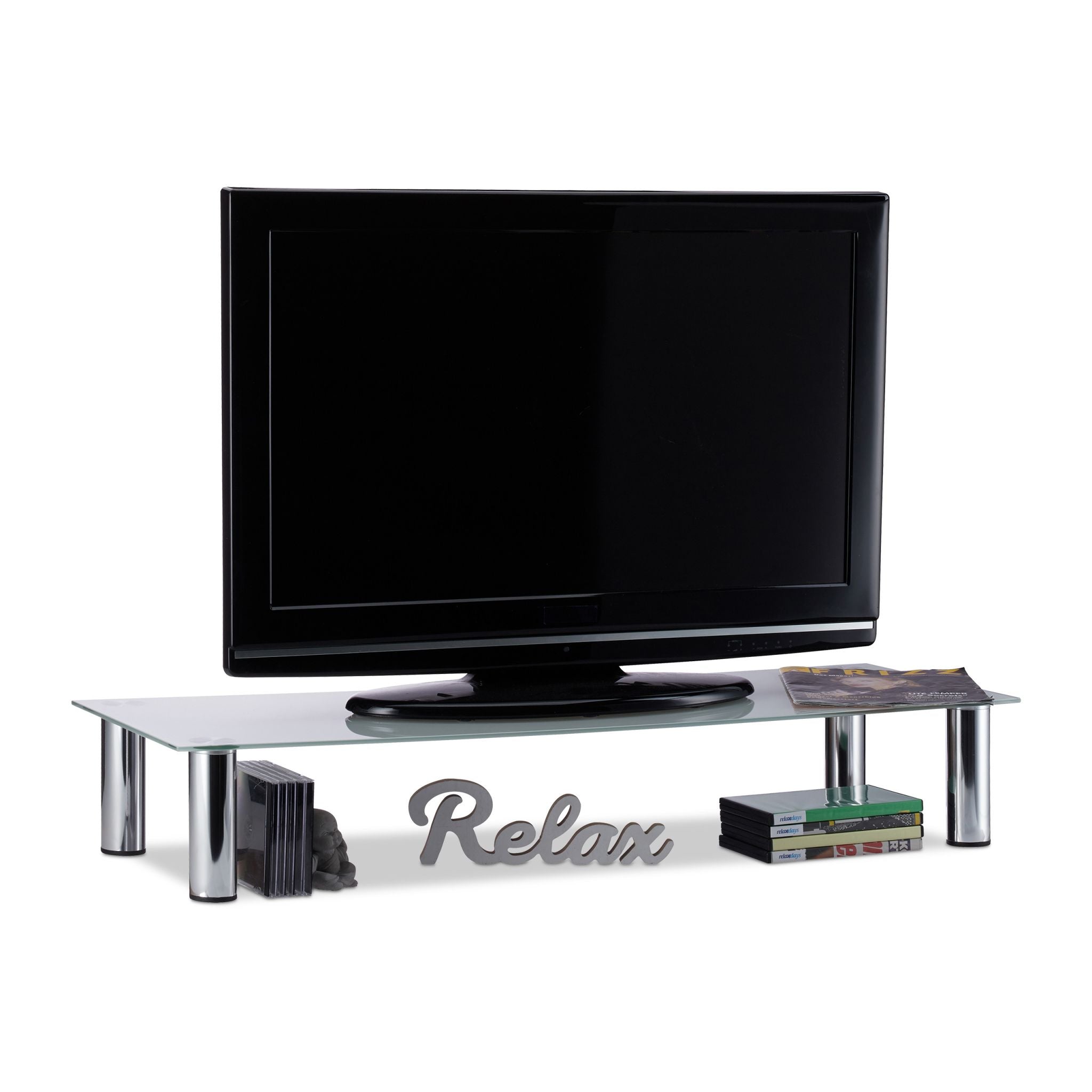 TV-Tisch Glas Silber-Transparent von Relaxdays