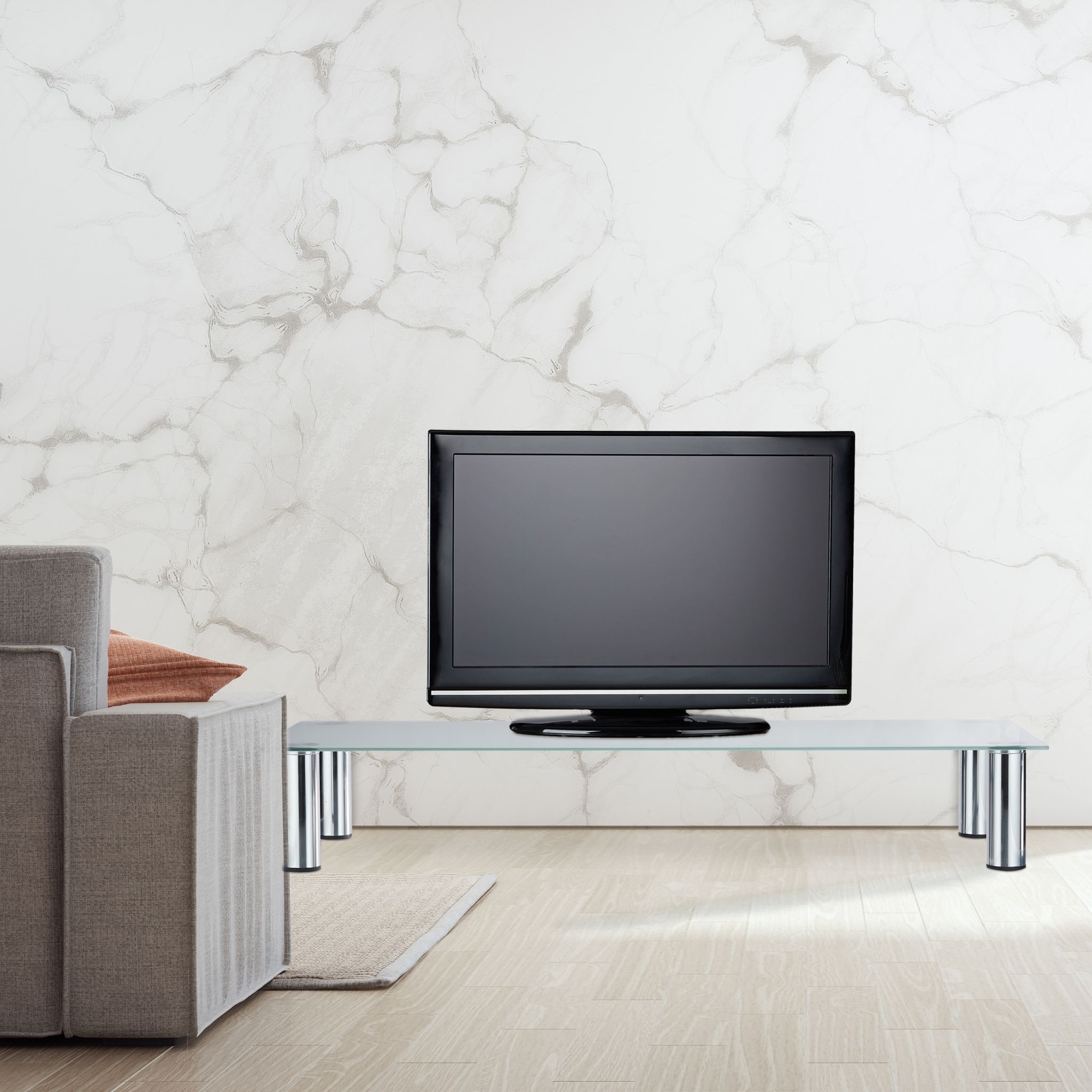 TV-Tisch Glas Silber-Transparent von Relaxdays