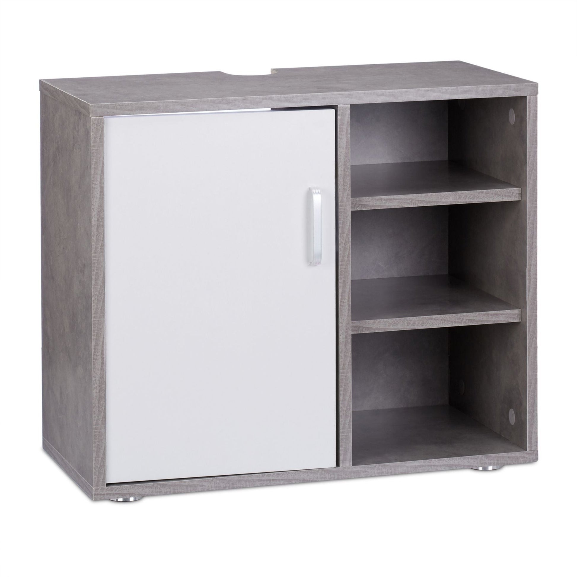 Waschbeckenunterschrank 4 Fächer Weiss-Silber-Grau von Relaxdays