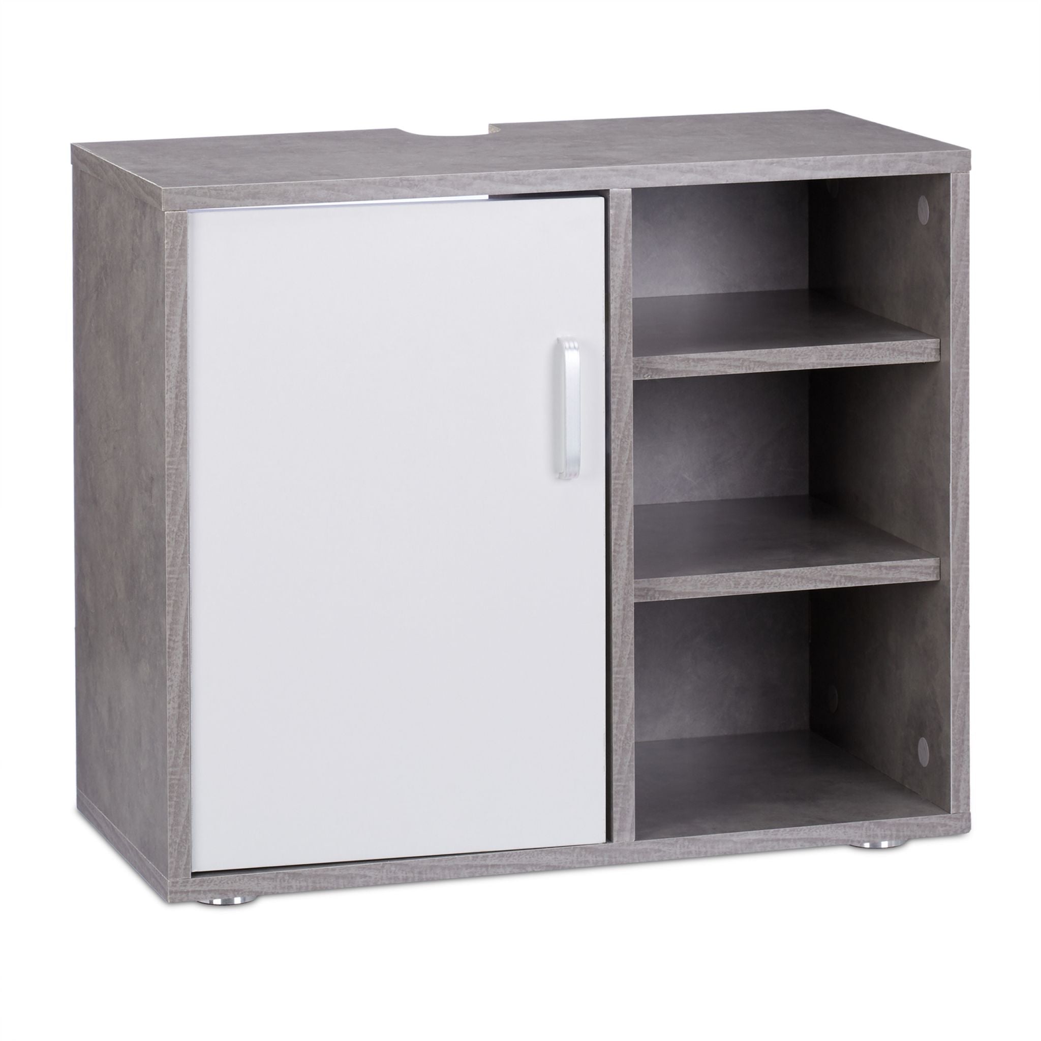 Waschbeckenunterschrank 4 Fächer Weiss-Silber-Grau von Relaxdays