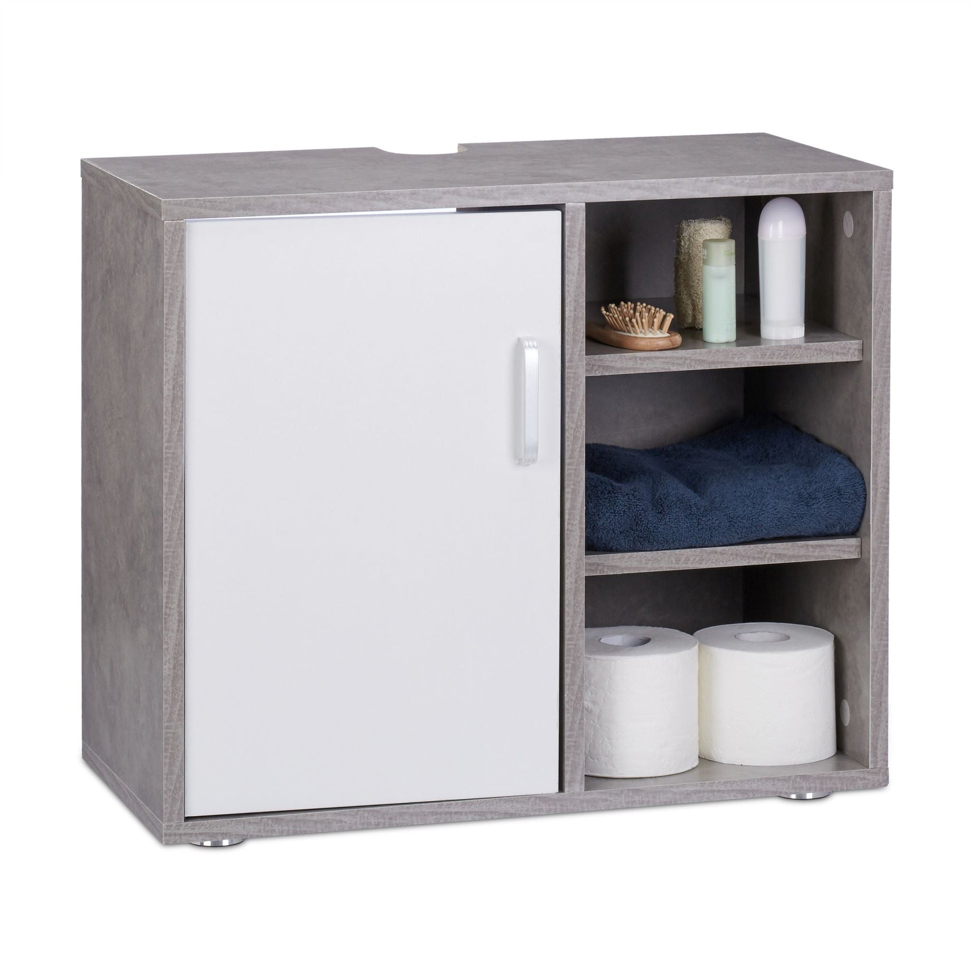 Waschbeckenunterschrank 4 Fächer Weiss-Silber-Grau von Relaxdays