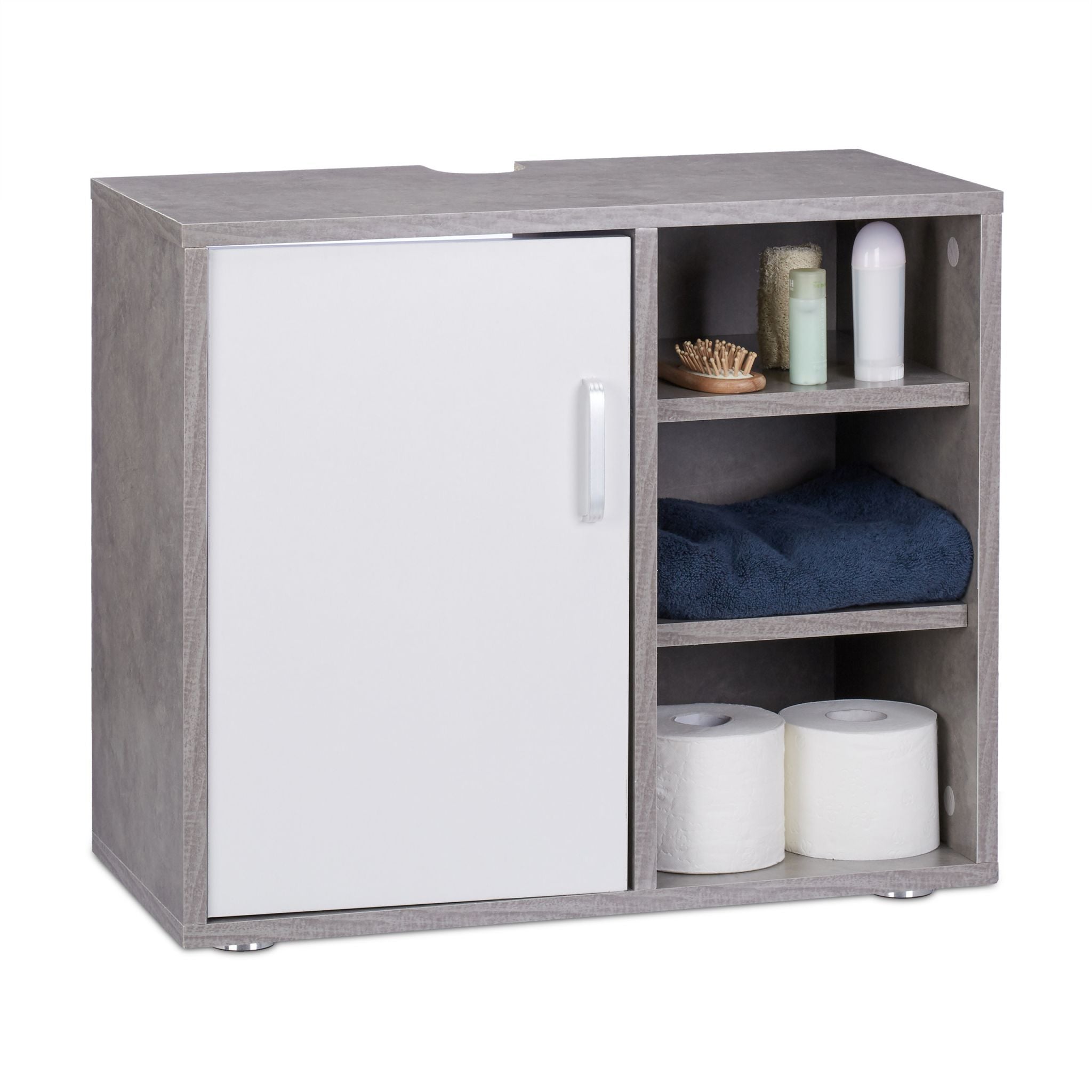 Waschbeckenunterschrank 4 Fächer Weiss-Silber-Grau von Relaxdays