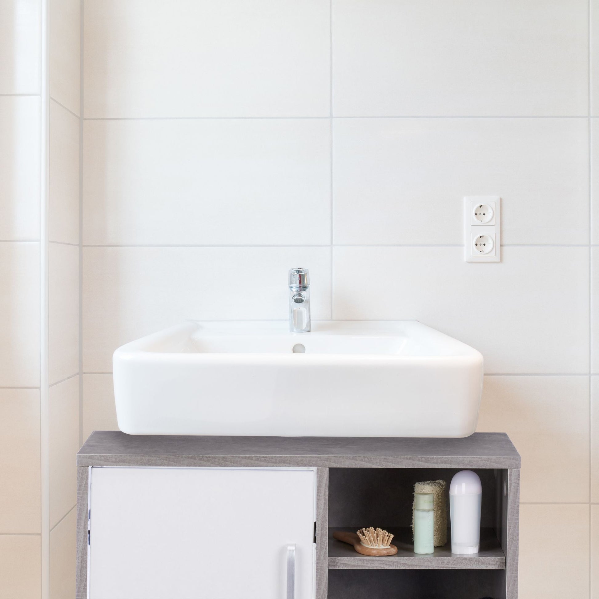 Waschbeckenunterschrank 4 Fächer Weiss-Silber-Grau von Relaxdays
