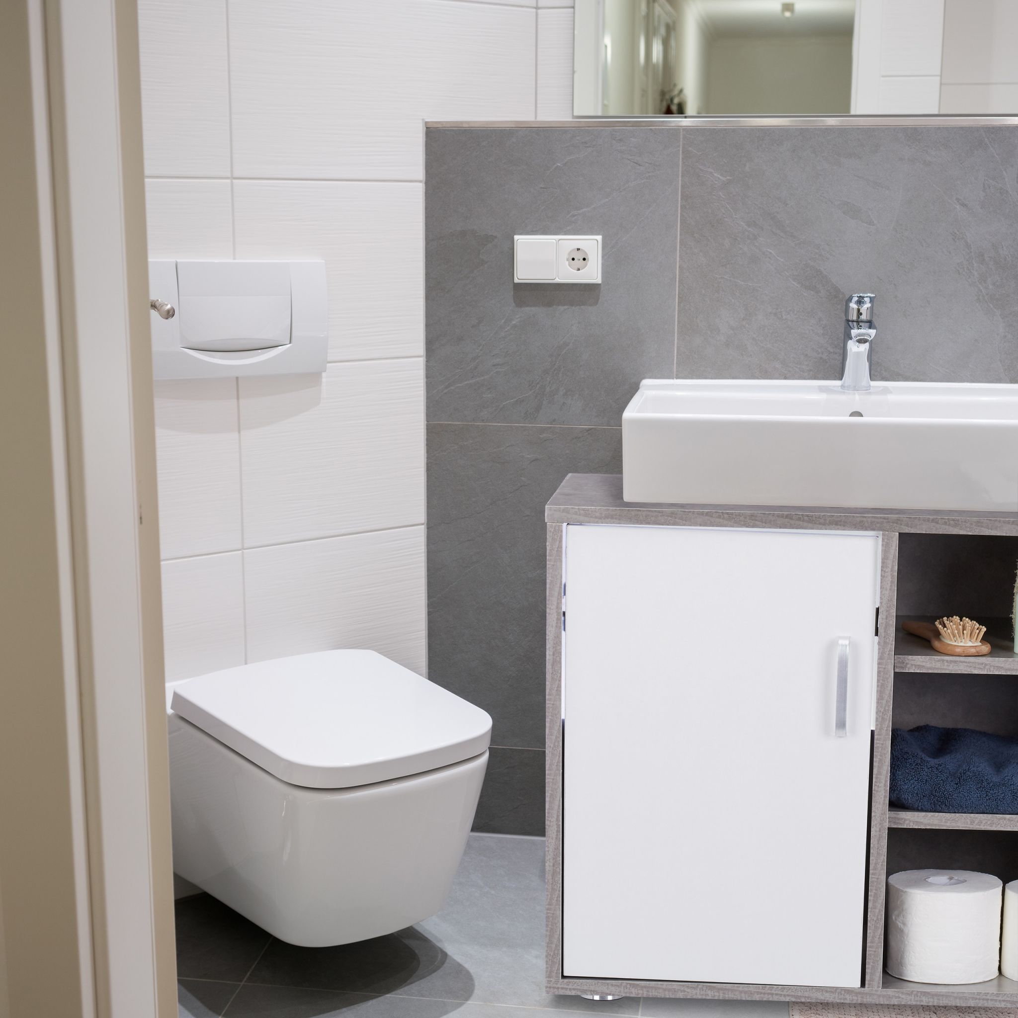Waschbeckenunterschrank 4 Fächer Weiss-Silber-Grau von Relaxdays