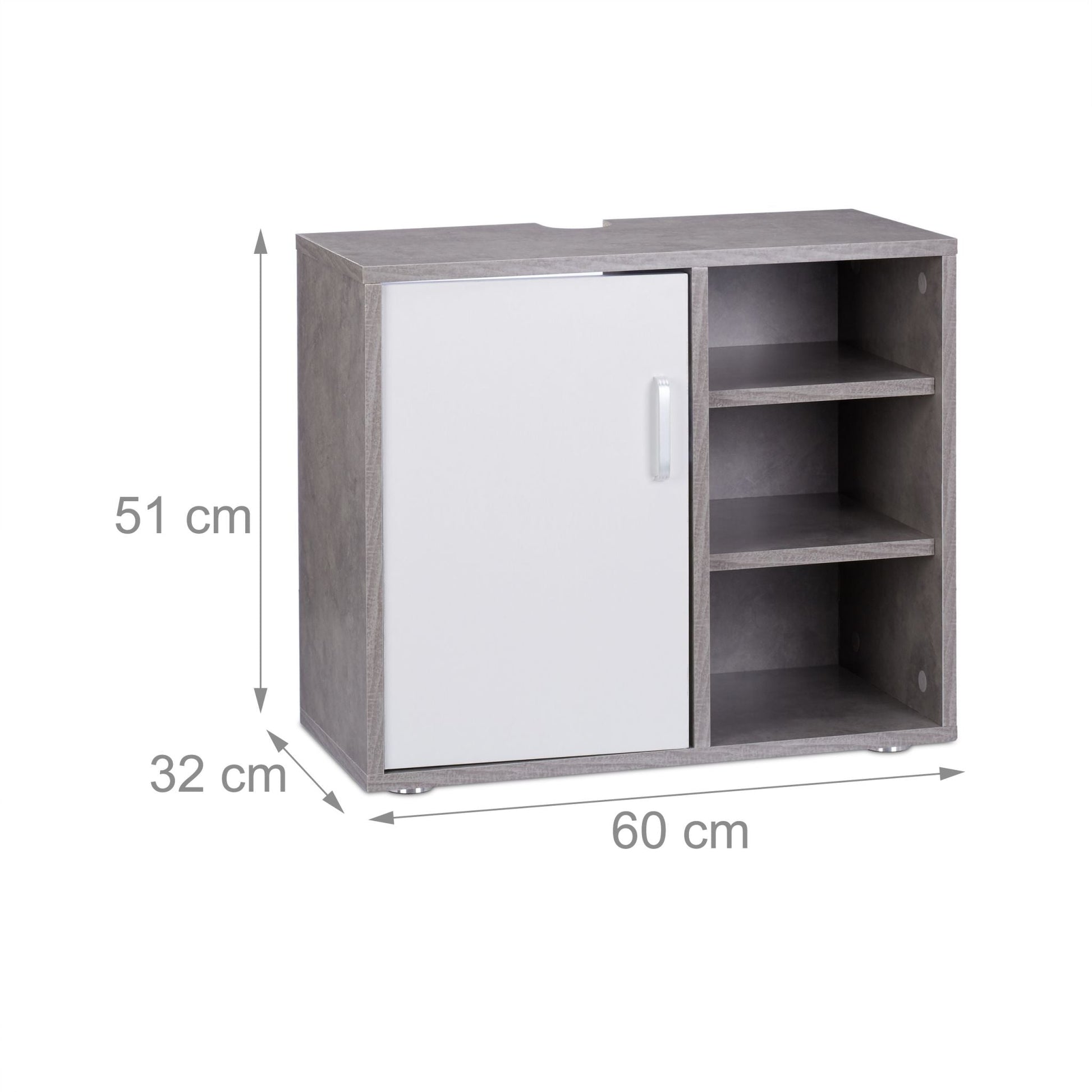 Waschbeckenunterschrank 4 Fächer Weiss-Silber-Grau von Relaxdays