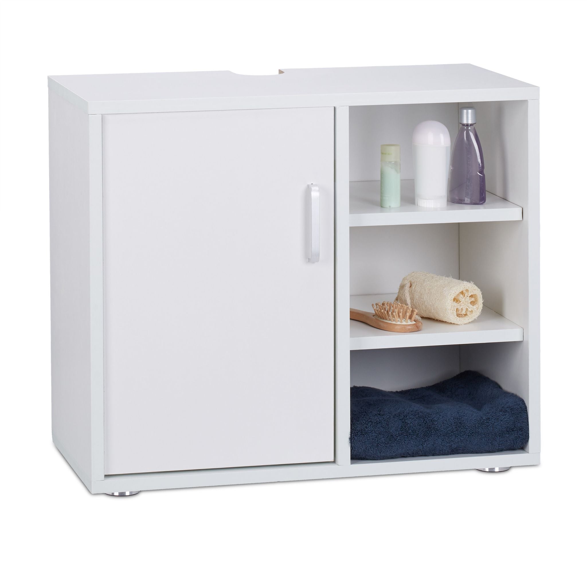 Waschbeckenunterschrank 4 Fächer Weiss-Silber von Relaxdays