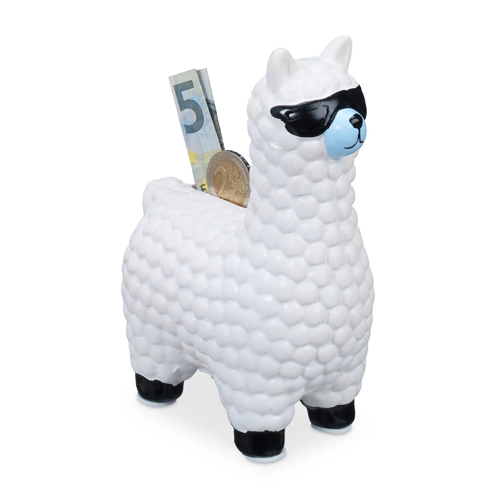 Spardose Lama mit Sonnenbrille Weiss-Hellblau-Schwarz von Relaxdays