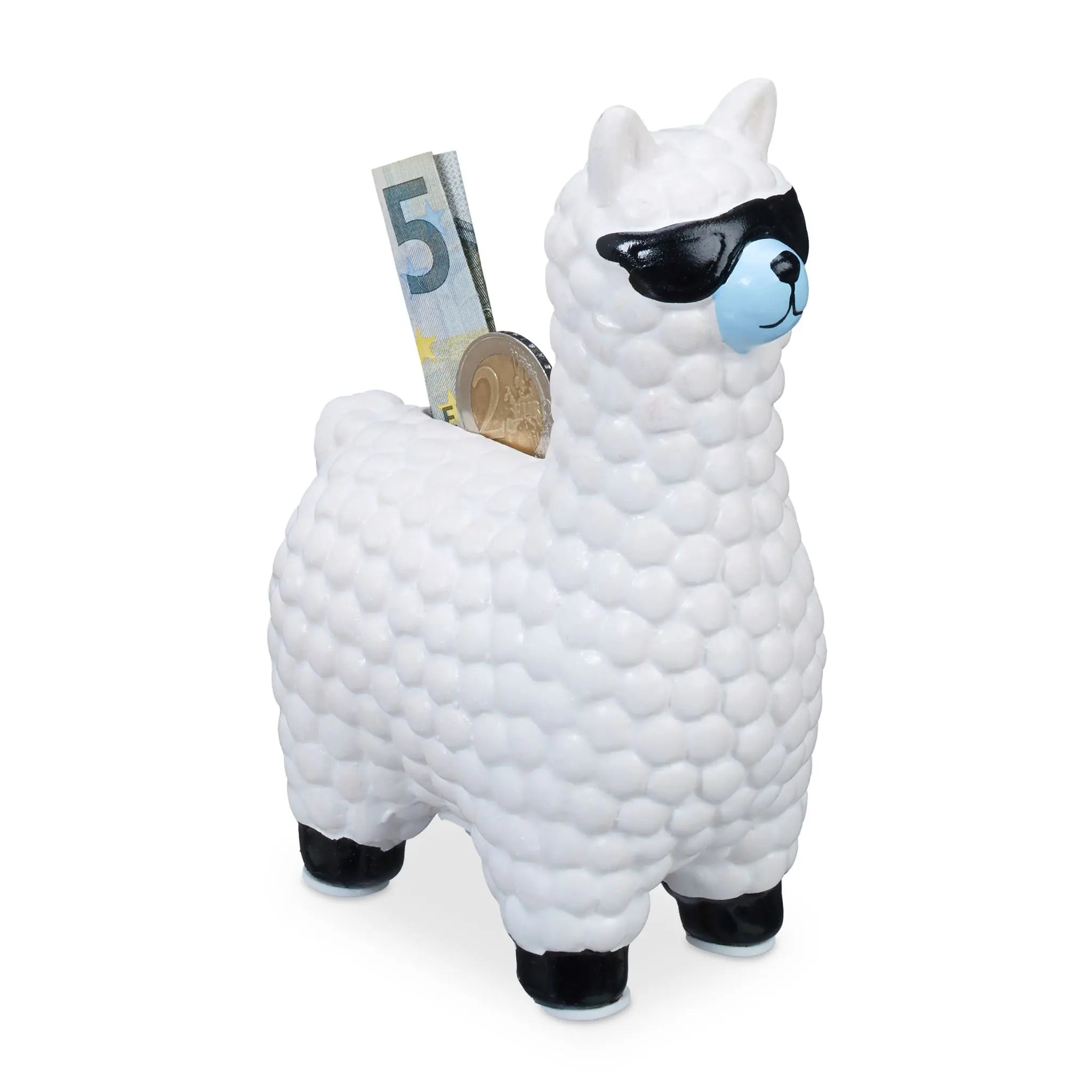 Spardose Lama mit Sonnenbrille Weiss-Hellblau-Schwarz von Relaxdays