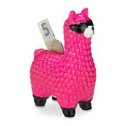 Spardose Lama mit Sonnenbrille Weiss-Pink-Schwarz von Relaxdays