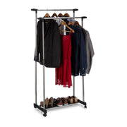 Rollgarderobe mit 2 Kleiderstangen Schwarz-Silber von Relaxdays