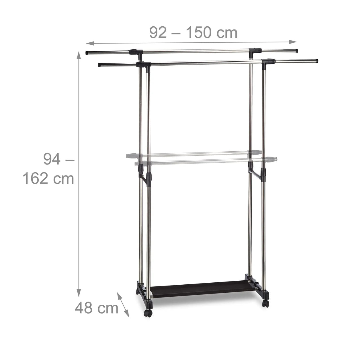 Rollgarderobe mit 2 Kleiderstangen Schwarz-Silber von Relaxdays
