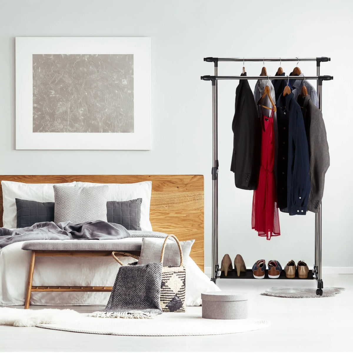 Rollgarderobe mit 2 Kleiderstangen Schwarz-Silber von Relaxdays