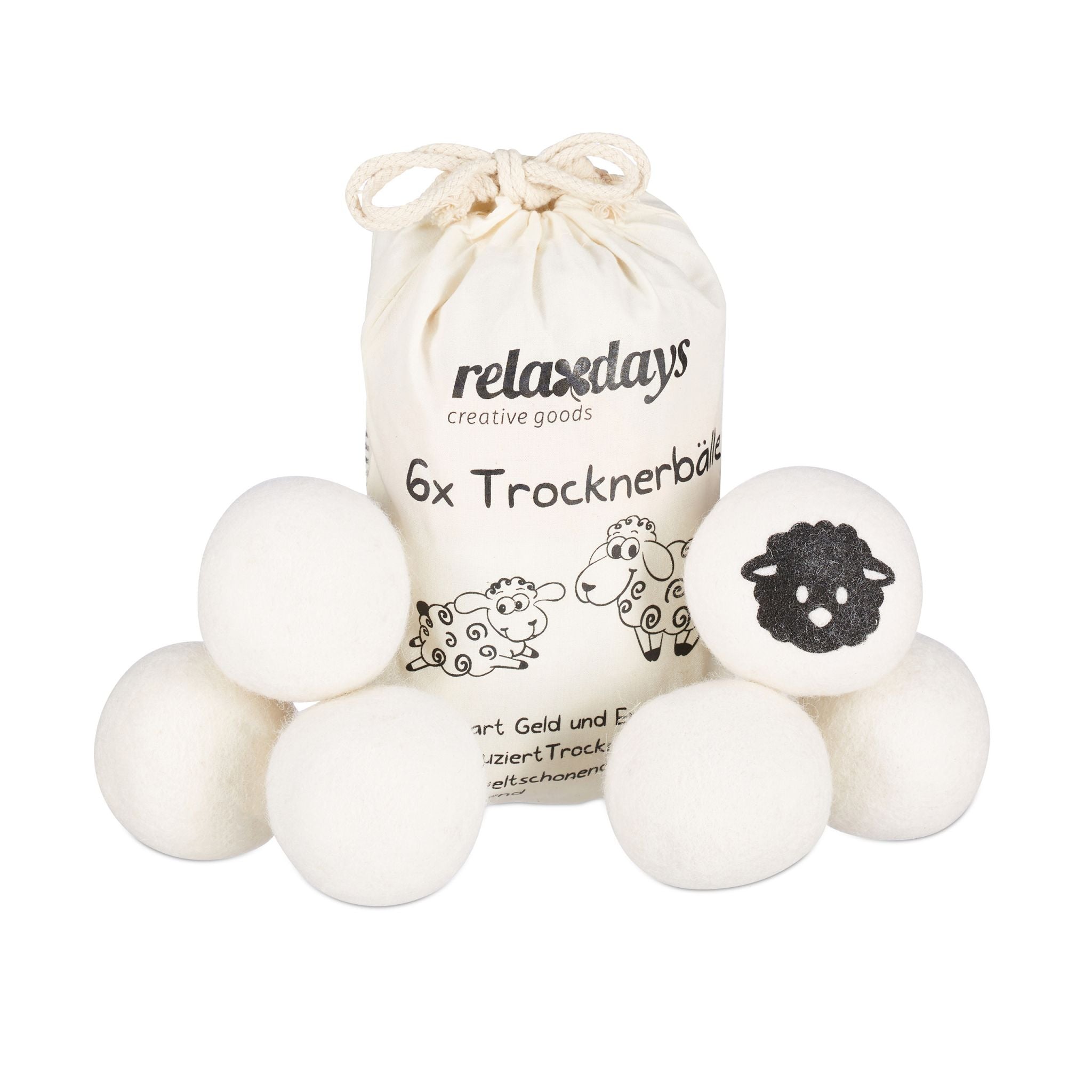 Trocknerbälle 6er-Set Weiss-Schwarz von Relaxdays